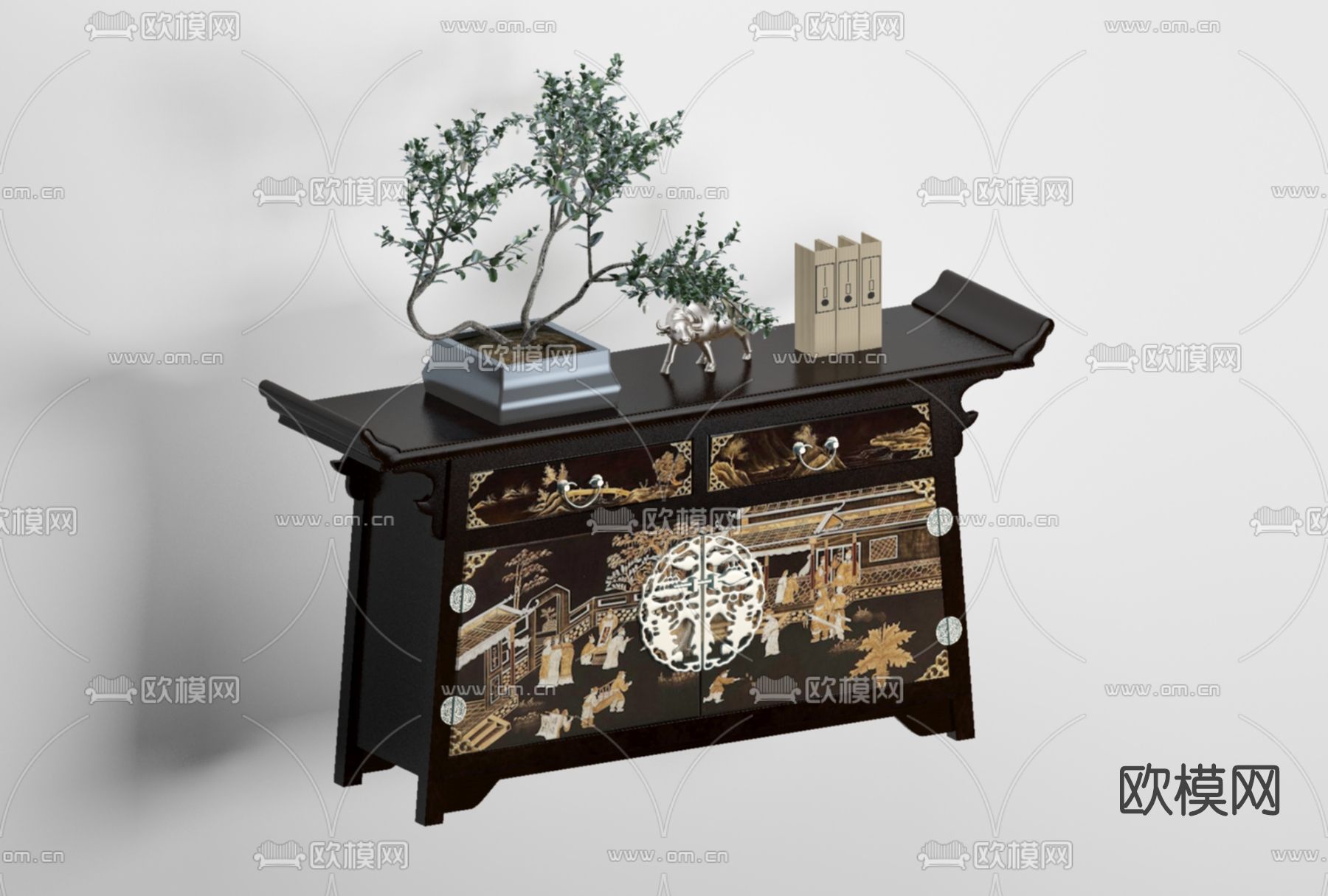 新中式玄关柜边柜免费3d模型