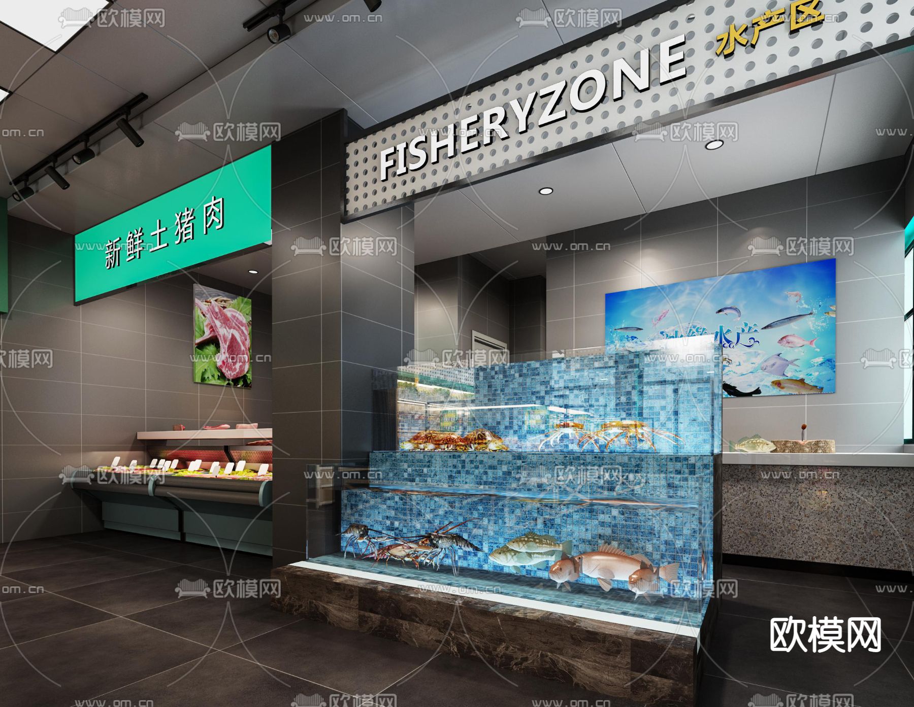 现代生鲜水果超市3d模型