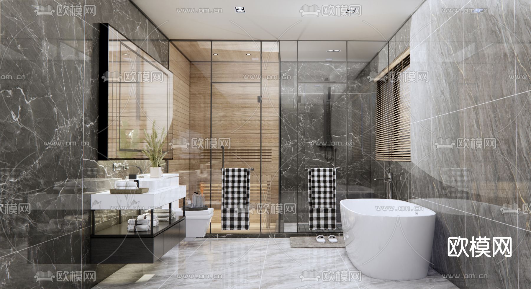 现代卫生间浴室su模型下载（渲染图1）