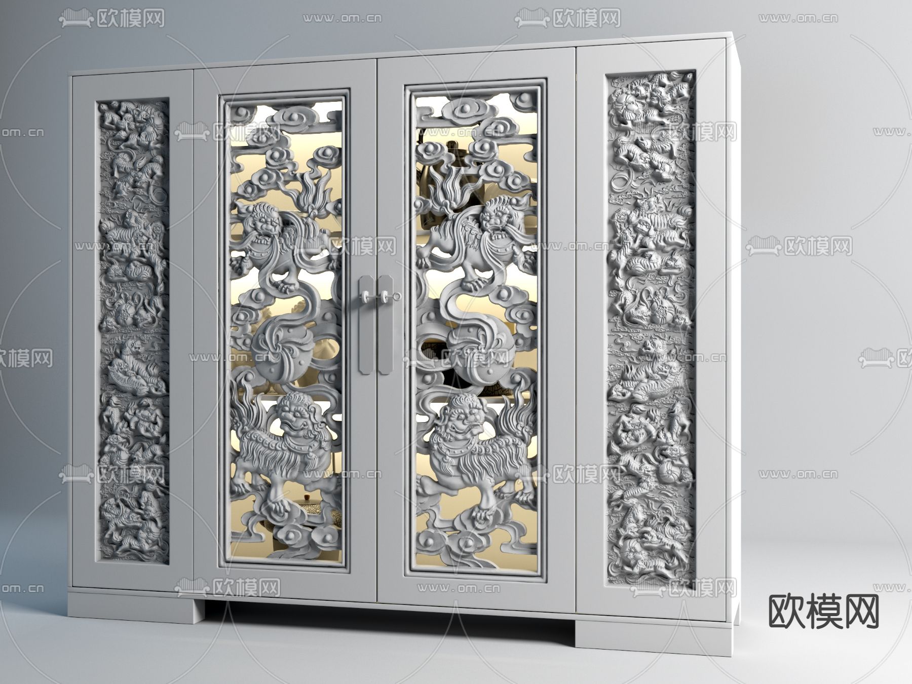 中式浮雕衣柜3d模型下载（渲染图2）