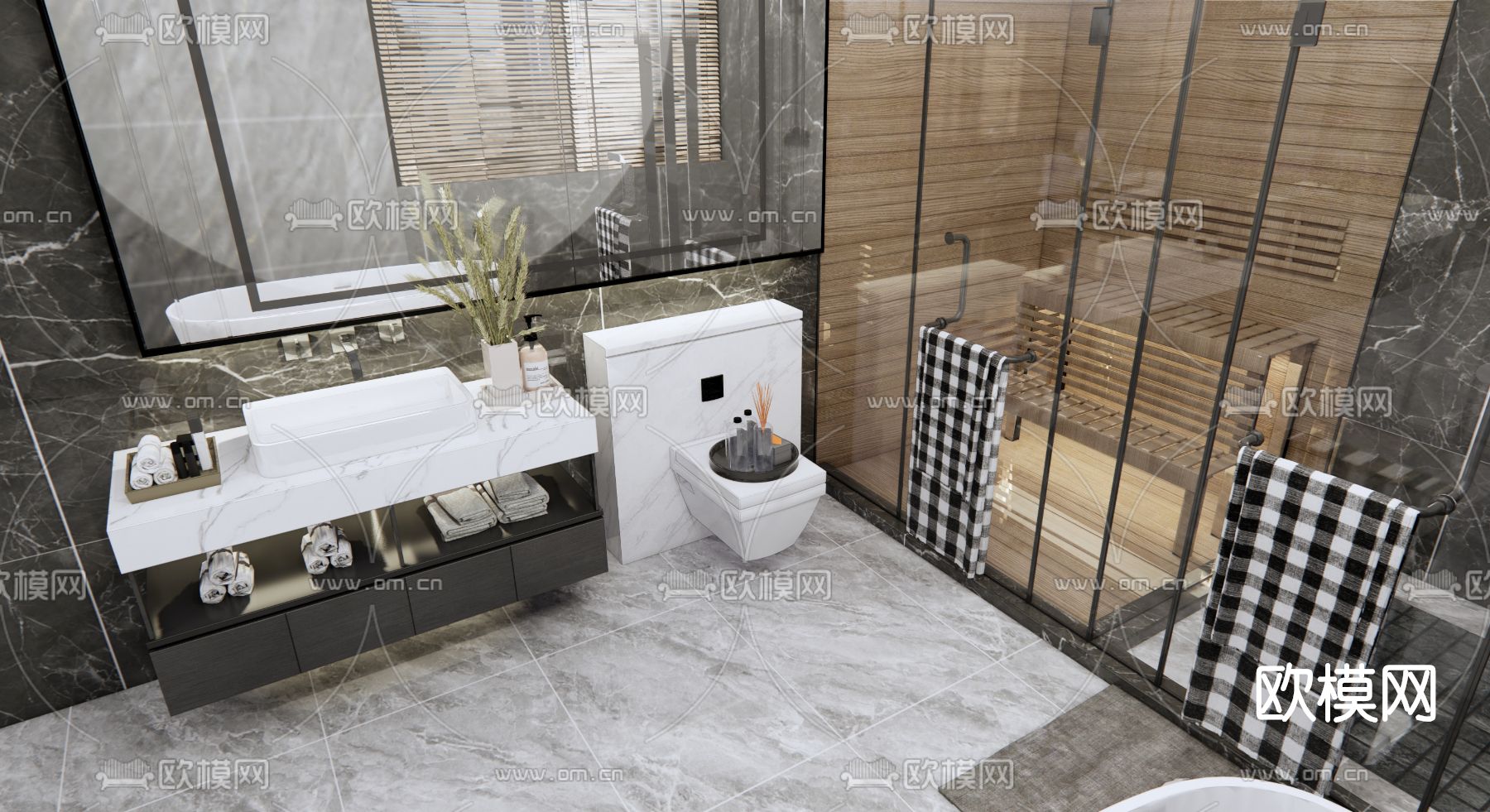 现代卫生间浴室su模型下载（渲染图2）