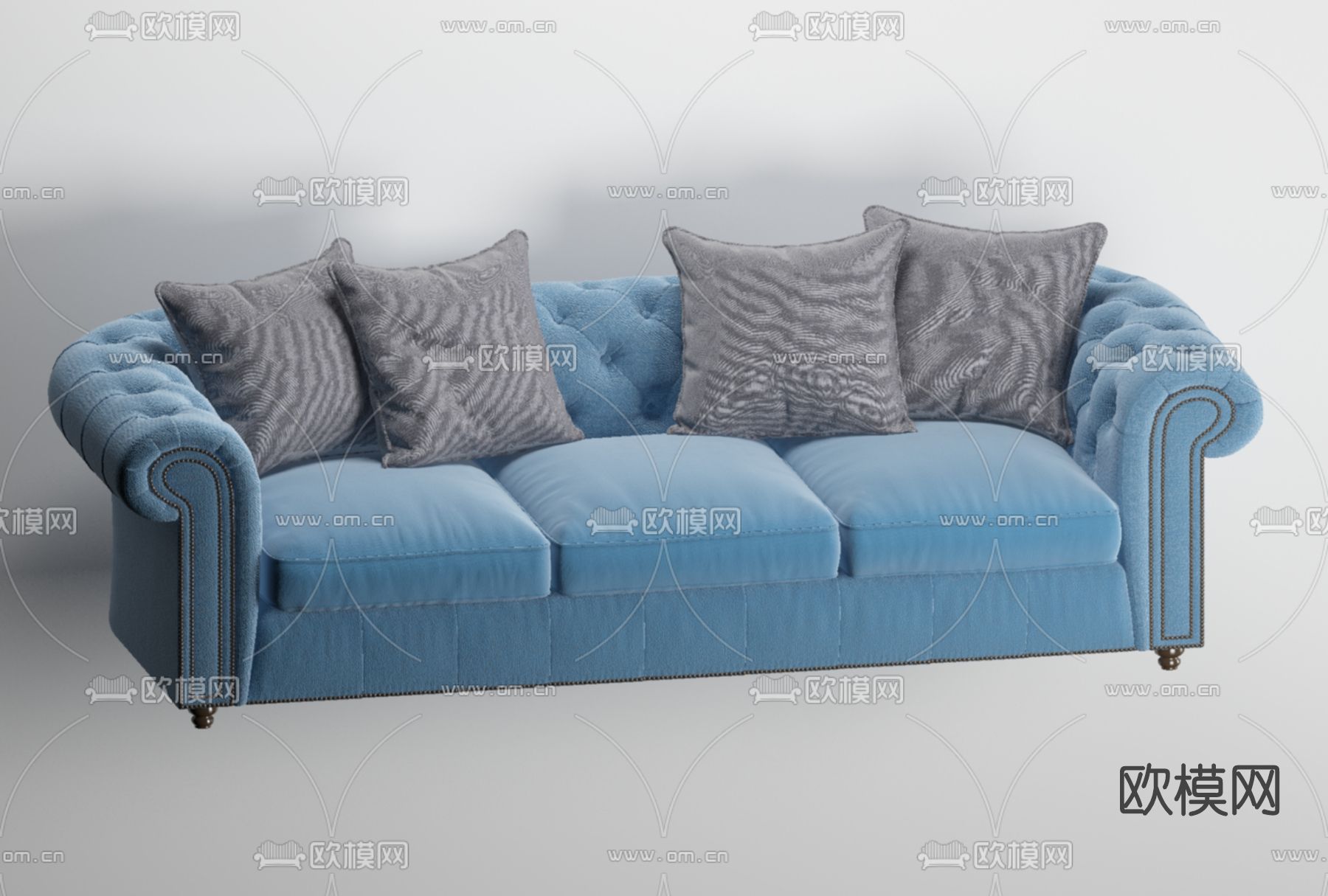 欧式绒布多人沙发 三人沙发免费3d模型下载_ID11285762_3dmax免费模型-欧模网