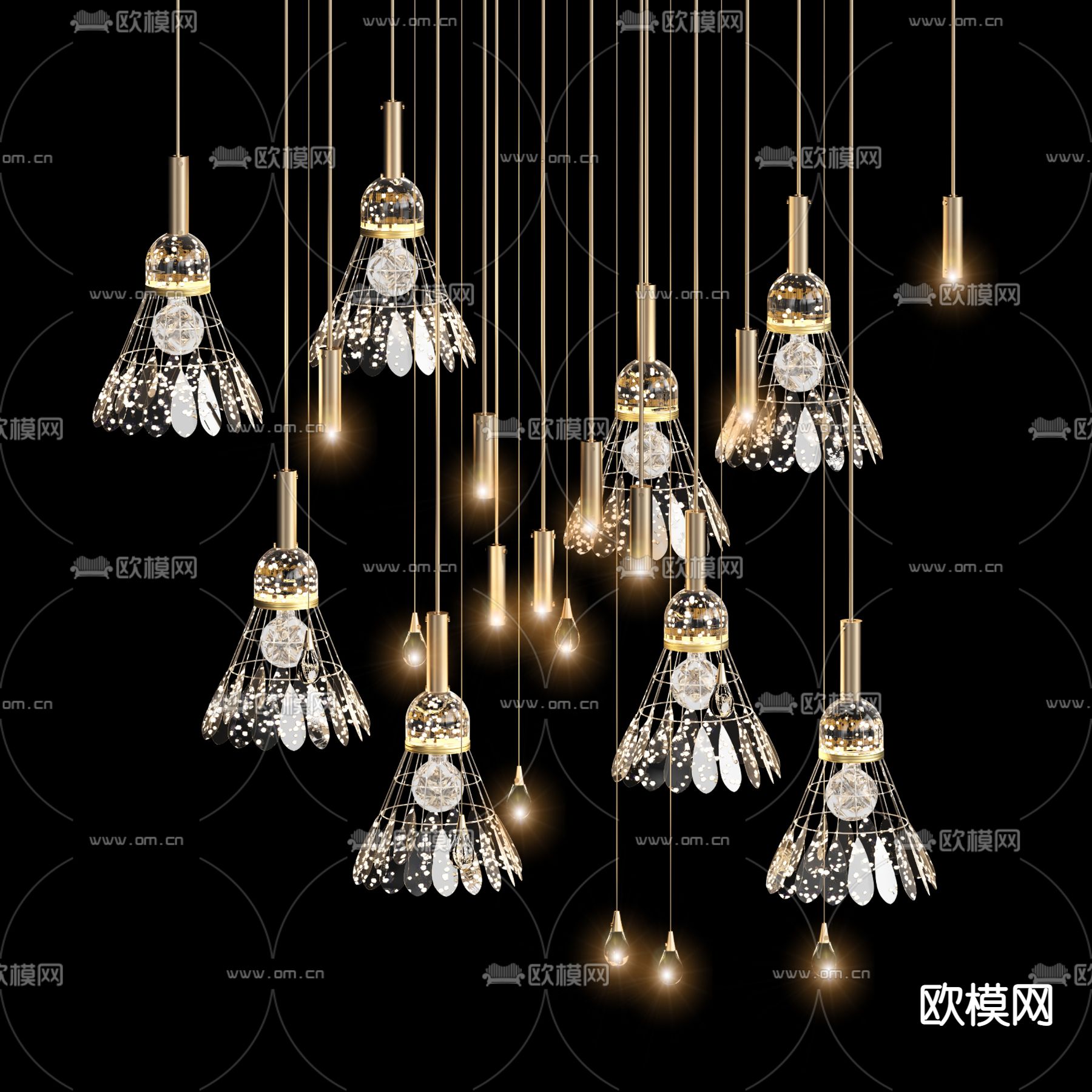 现代羽毛球水晶装饰吊灯3d模型