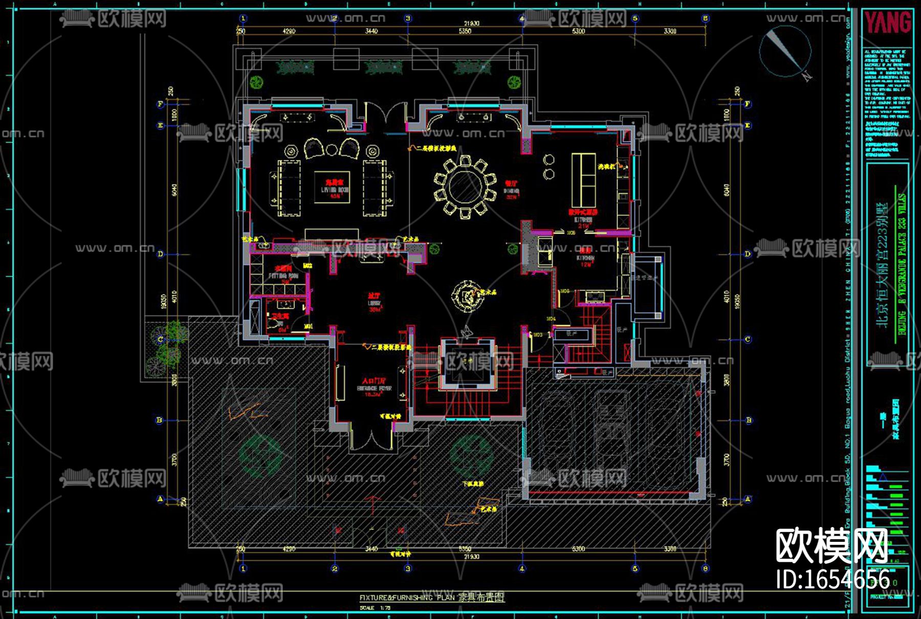 新中式别墅CAD施工图下载（渲染图7）