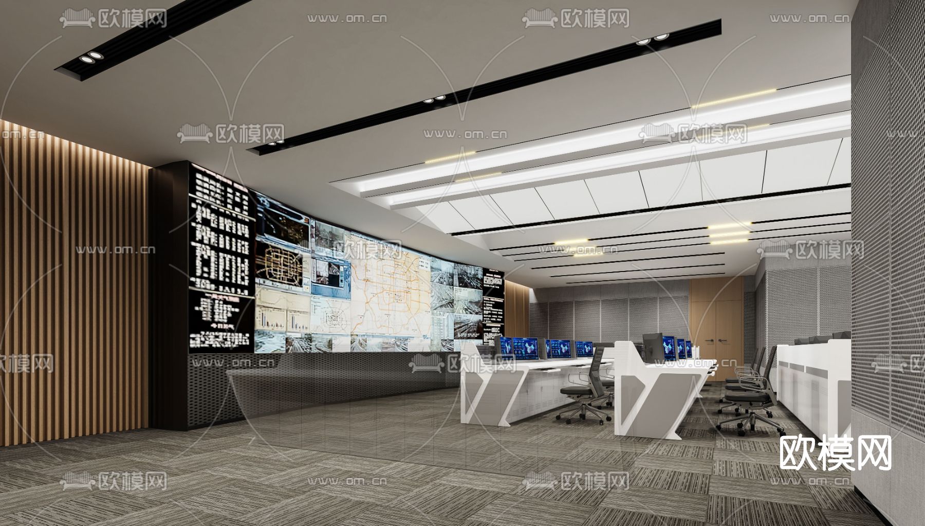 现代监控室指挥中心3d模型下载（渲染图2）