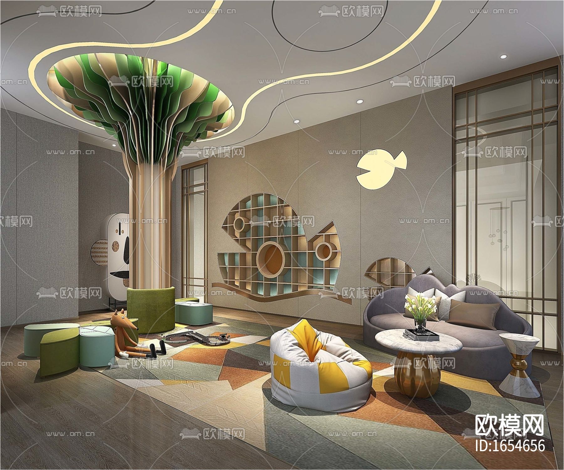 新中式别墅CAD施工图下载（渲染图2）