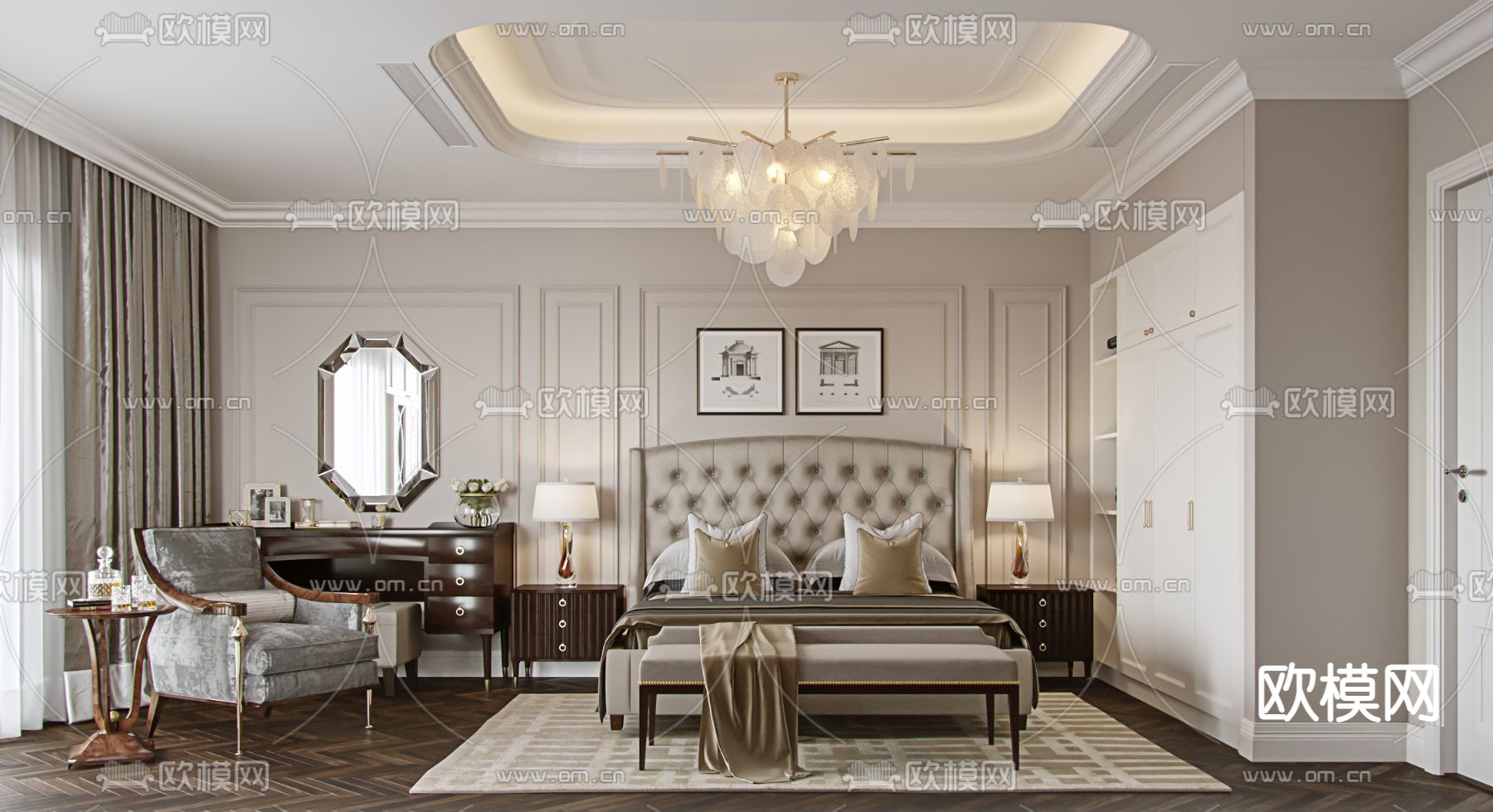 美式卧室主人房3d模型