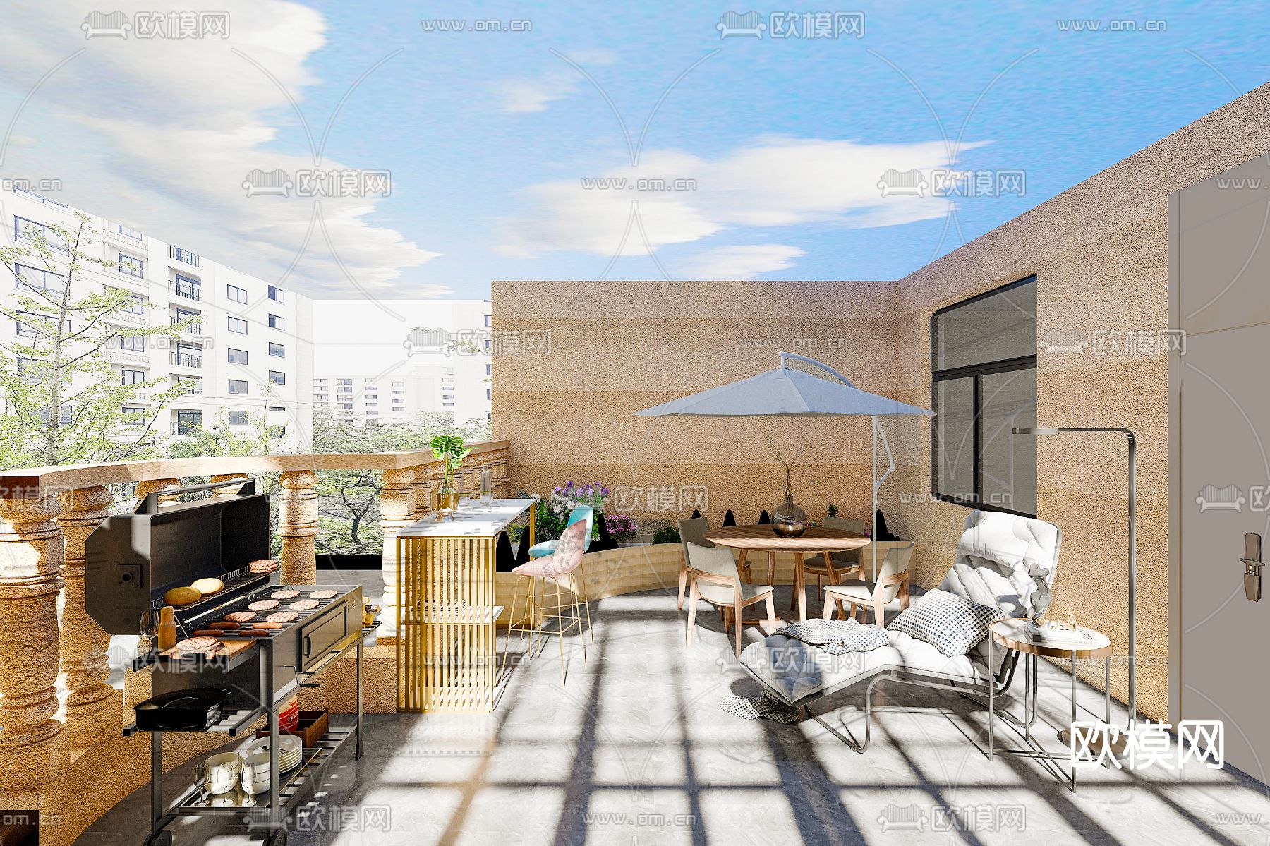 现代露台阳光房免费3d模型下载（渲染图2）