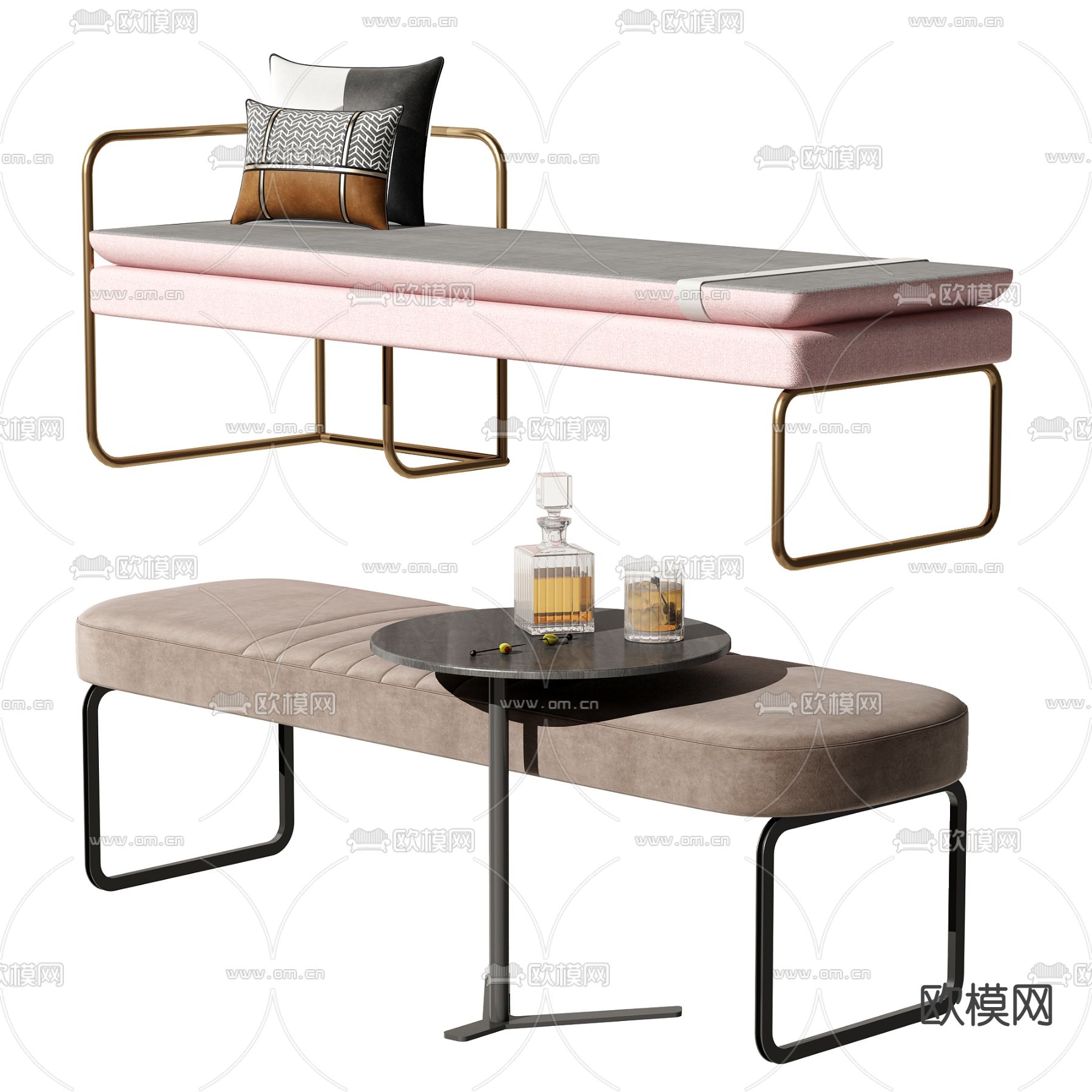 现代布艺床尾凳脚踏3d模型下载