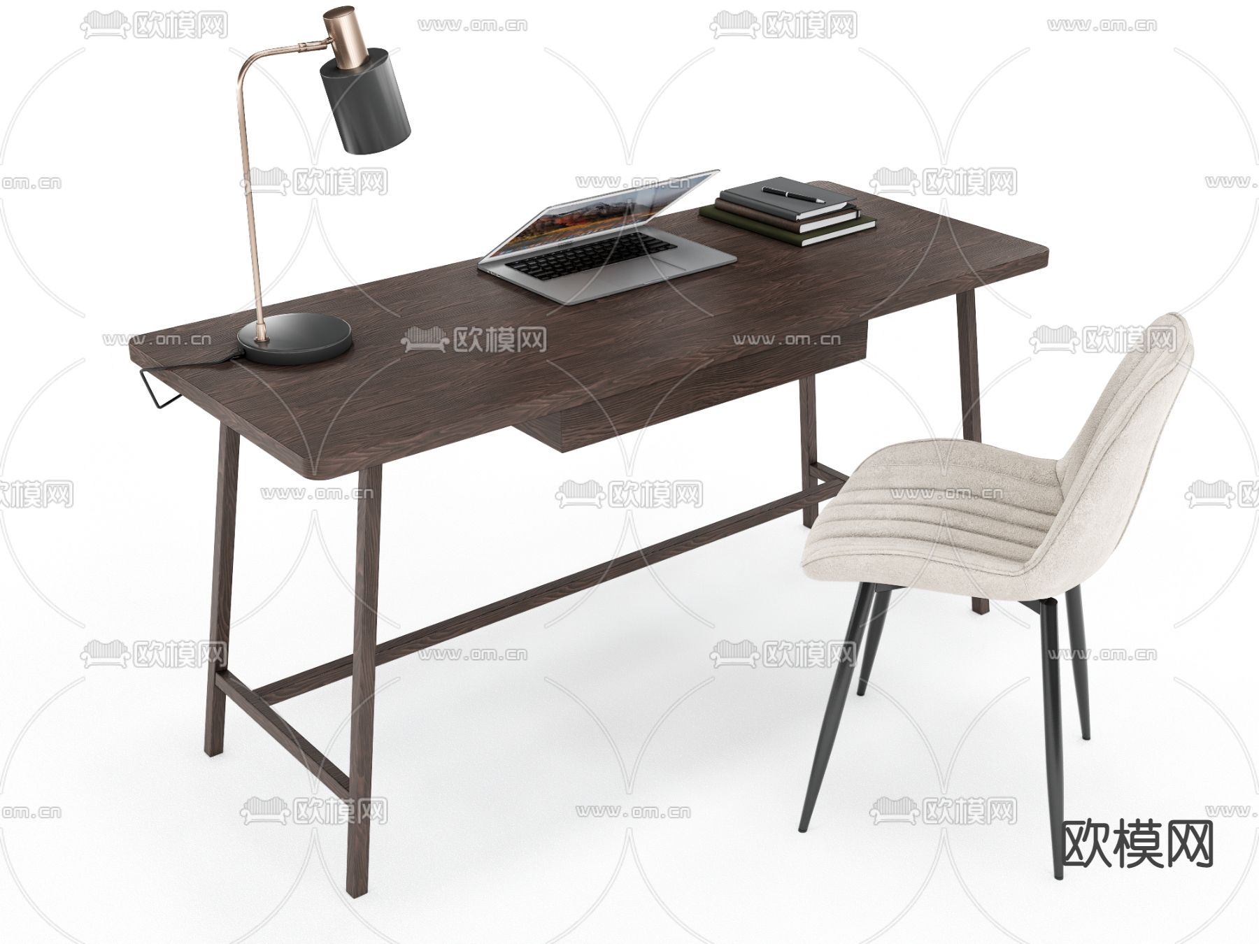 现代实木书桌椅su模型下载（渲染图4）