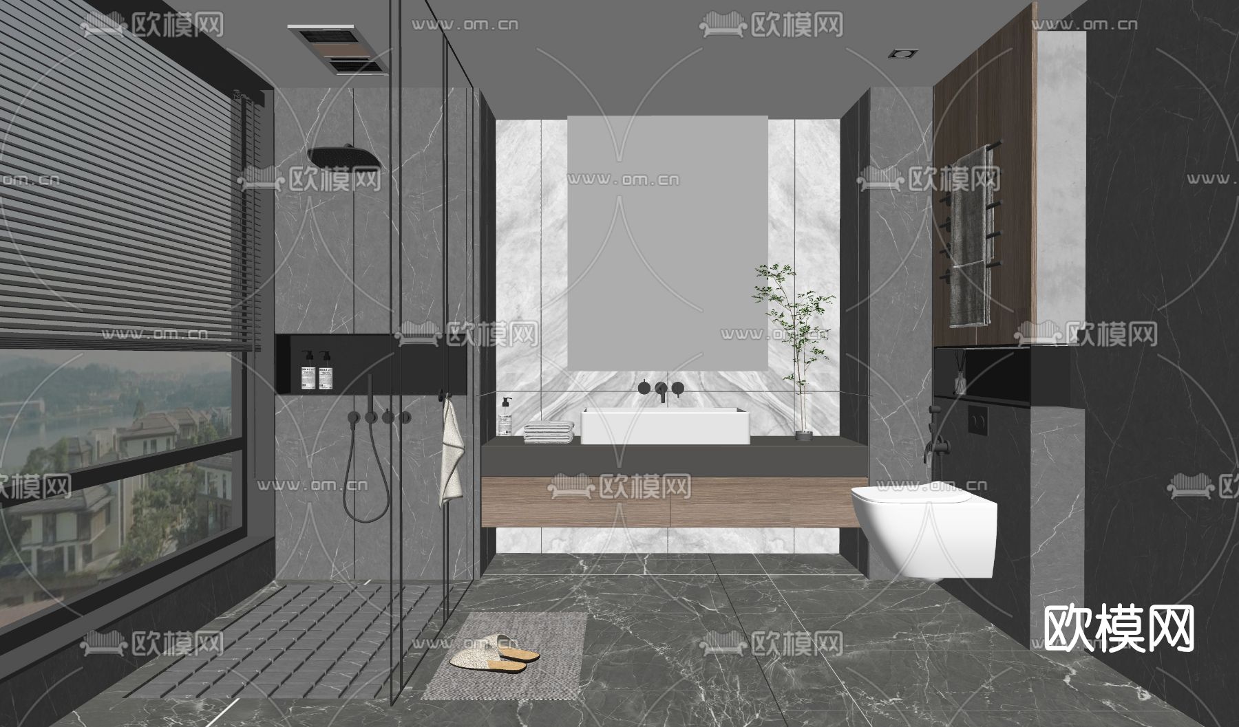 现代卫生间浴室su模型下载（渲染图2）