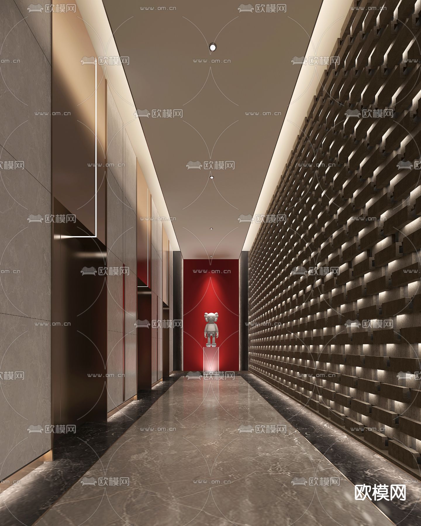 现代轻奢电梯厅3d模型下载（渲染图1）