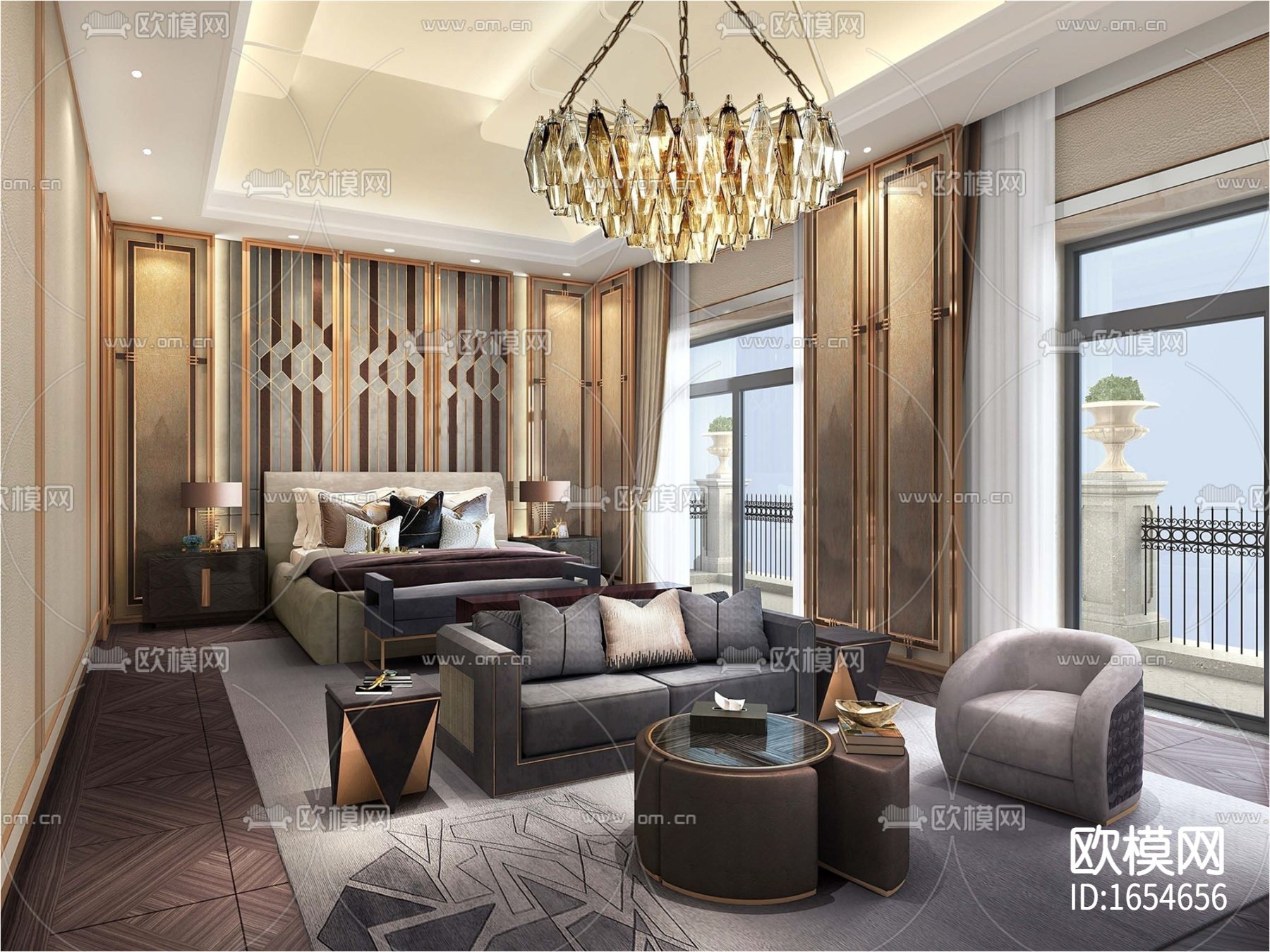 新中式别墅CAD施工图下载（渲染图3）