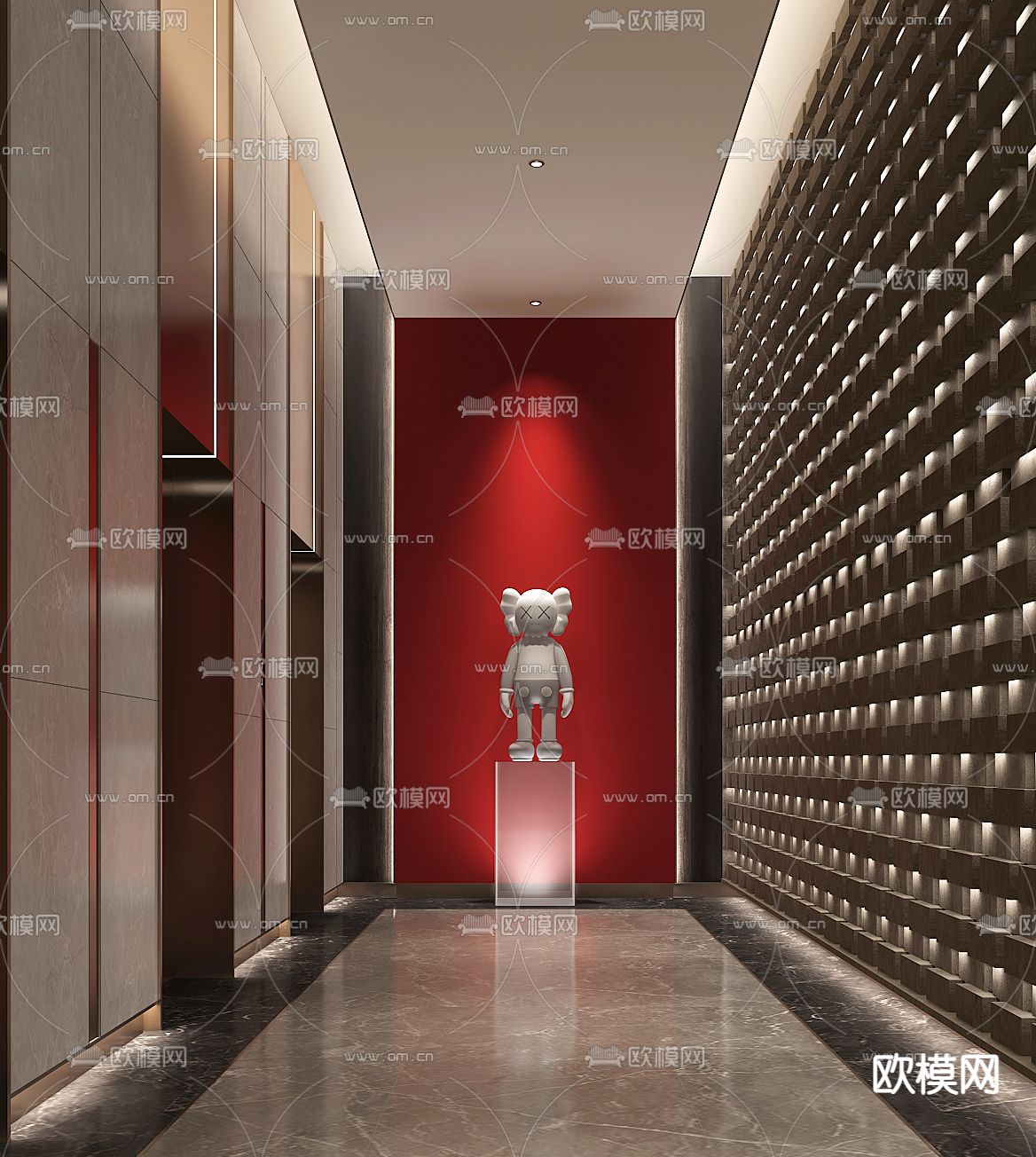 现代轻奢电梯厅3d模型下载（渲染图2）