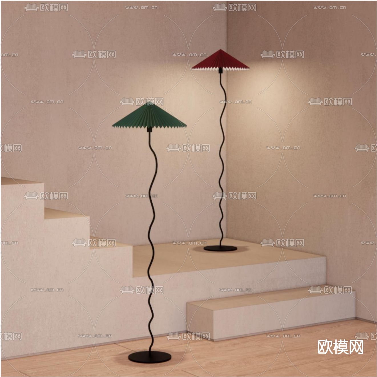 北欧金属落地灯su模型下载（渲染图1）