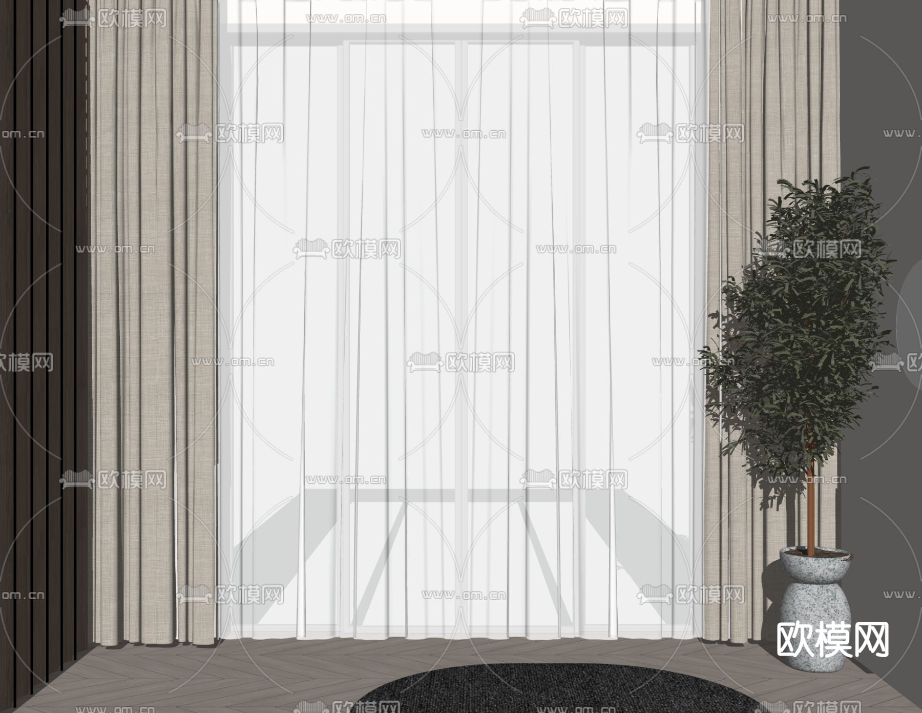 北欧布艺窗帘su模型下载