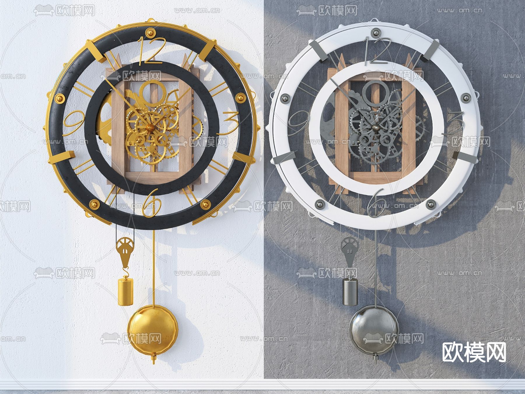 现代金属挂钟3d模型下载