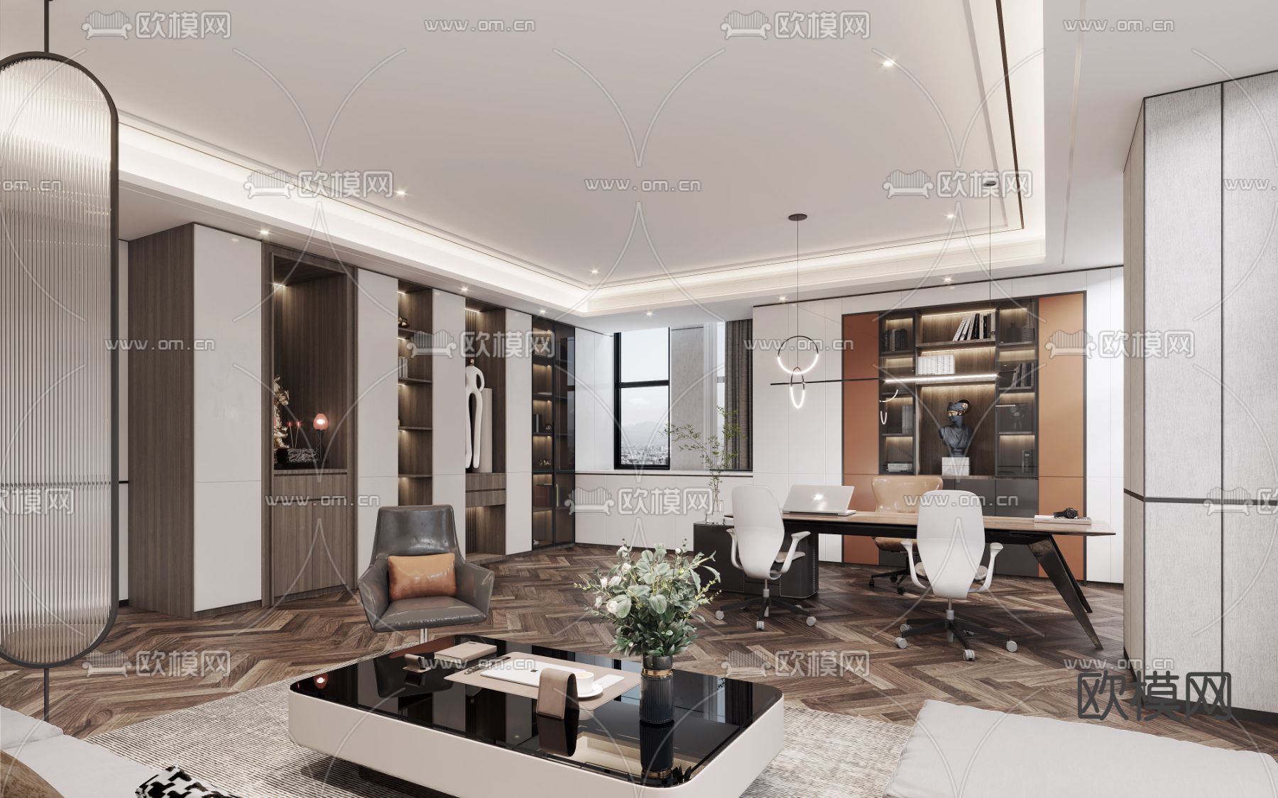 现代轻奢总经理室3d模型下载