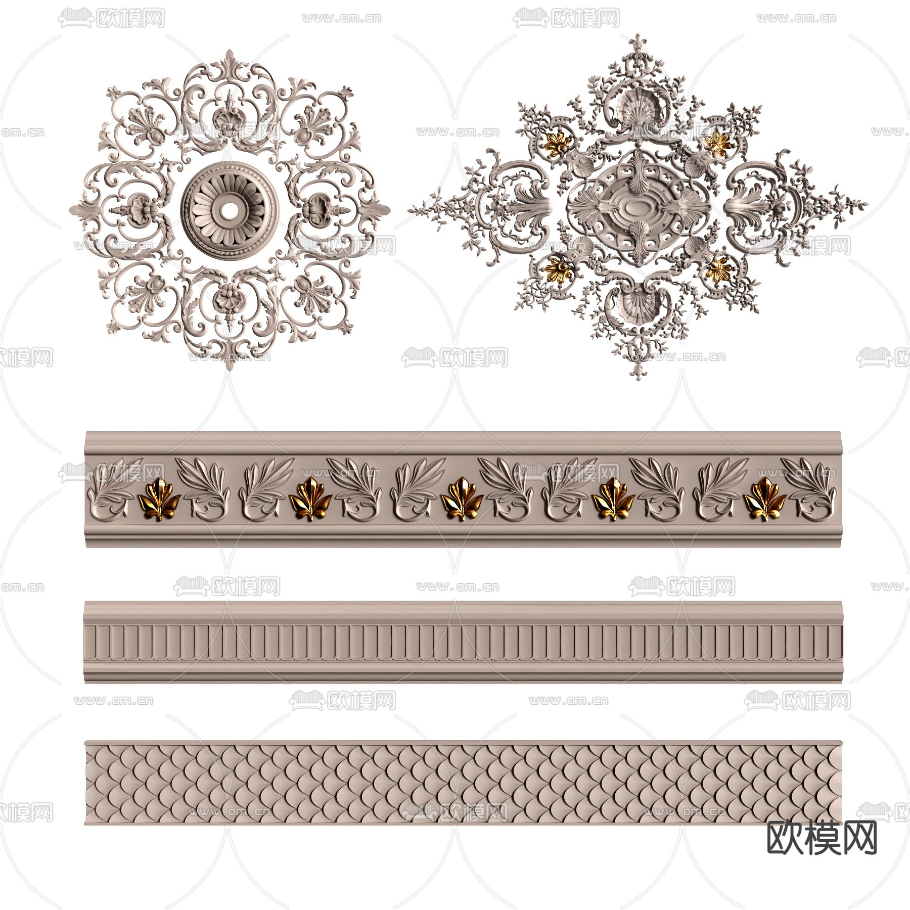 欧式石膏雕花线条3d模型下载