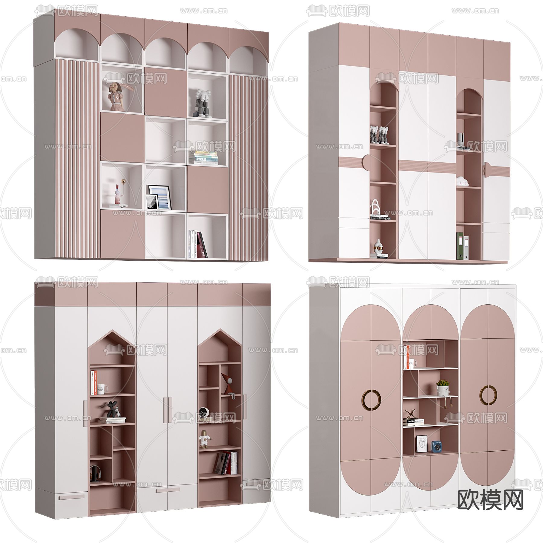 现代实木儿童衣柜书柜3d模型下载