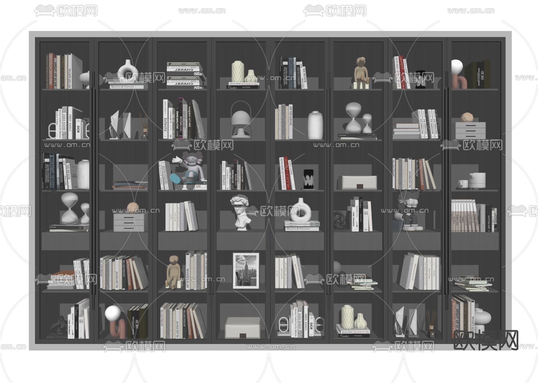 现代书柜书架su模型下载