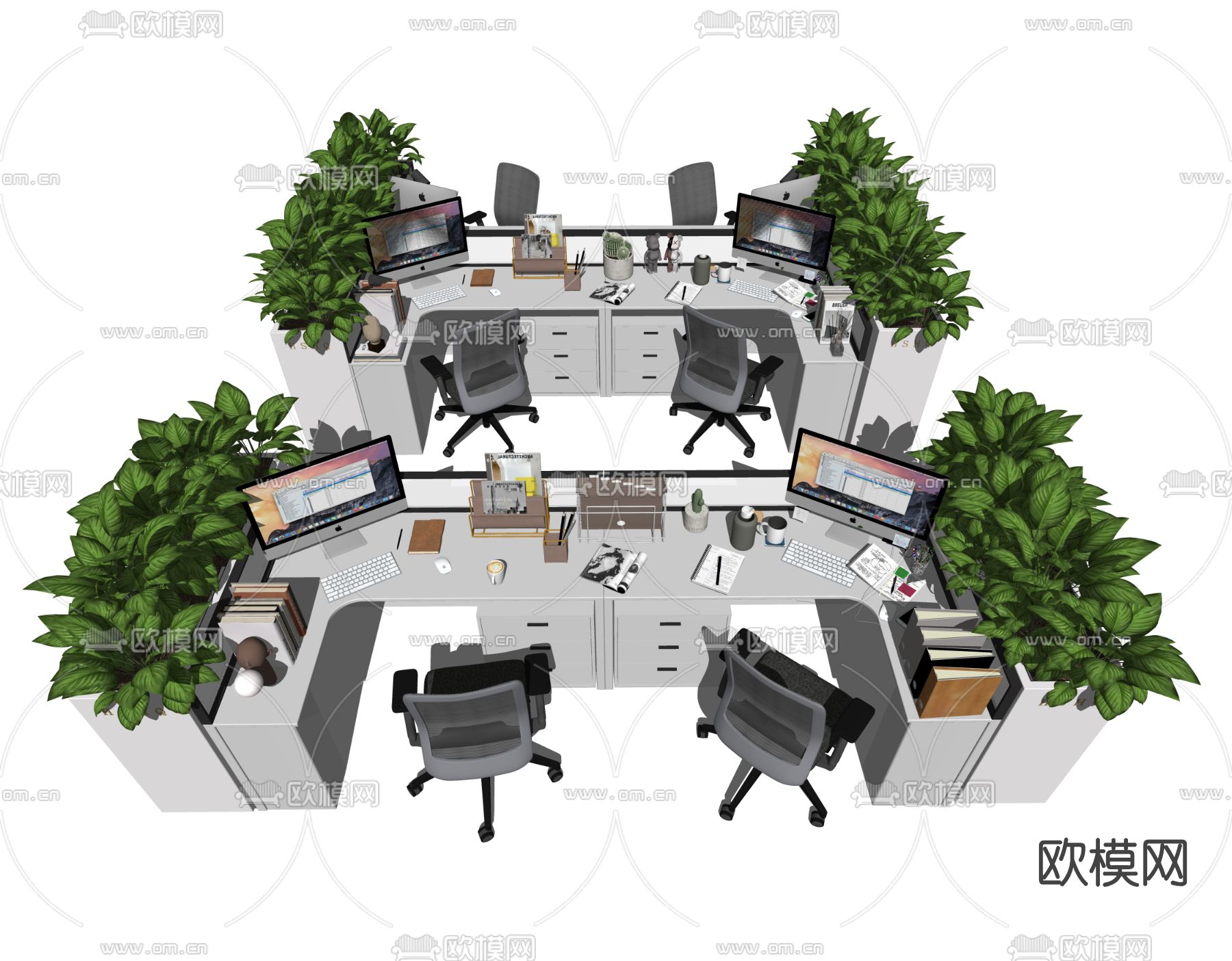 现代办公桌椅卡位su模型下载