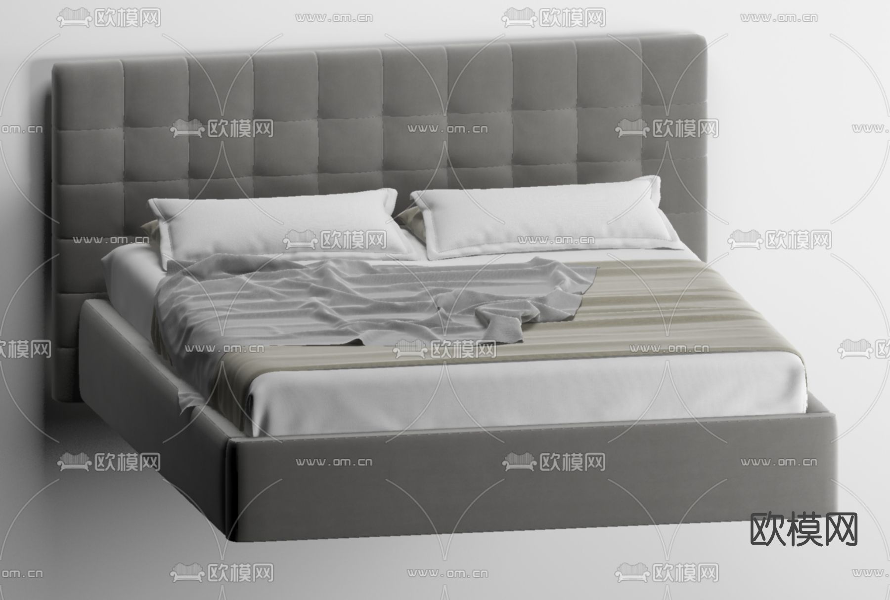 现代布艺双人床免费3d模型下载