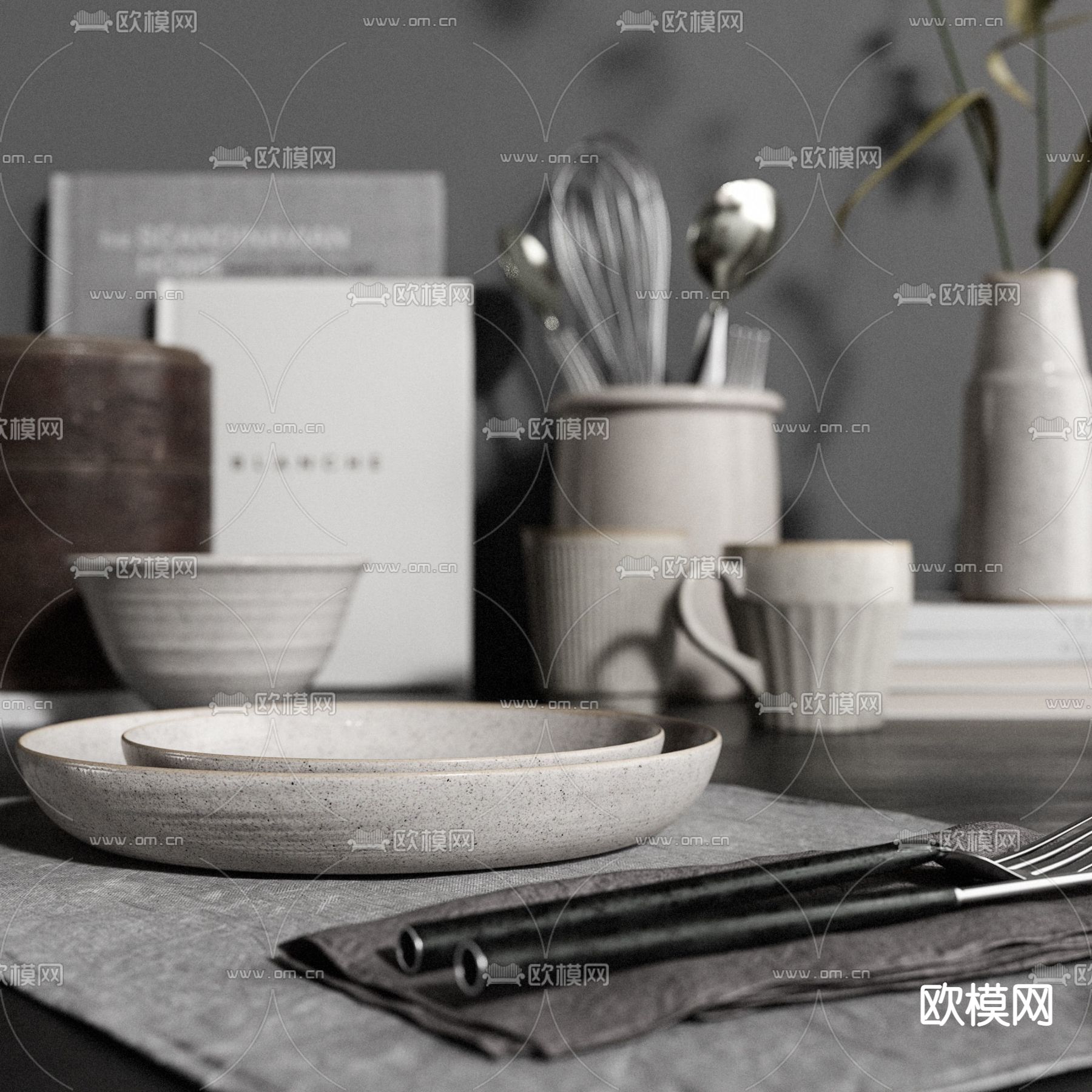 侘寂风餐具3d模型下载（渲染图3）