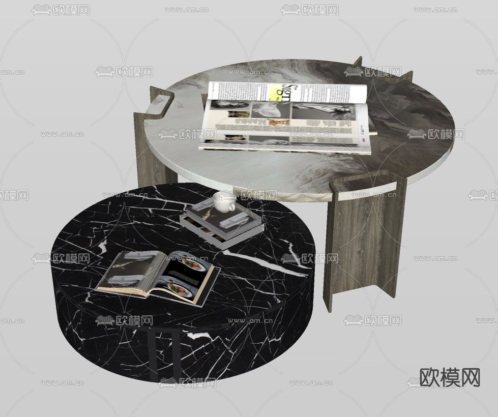 现代轻奢圆形茶几su模型下载（渲染图2）