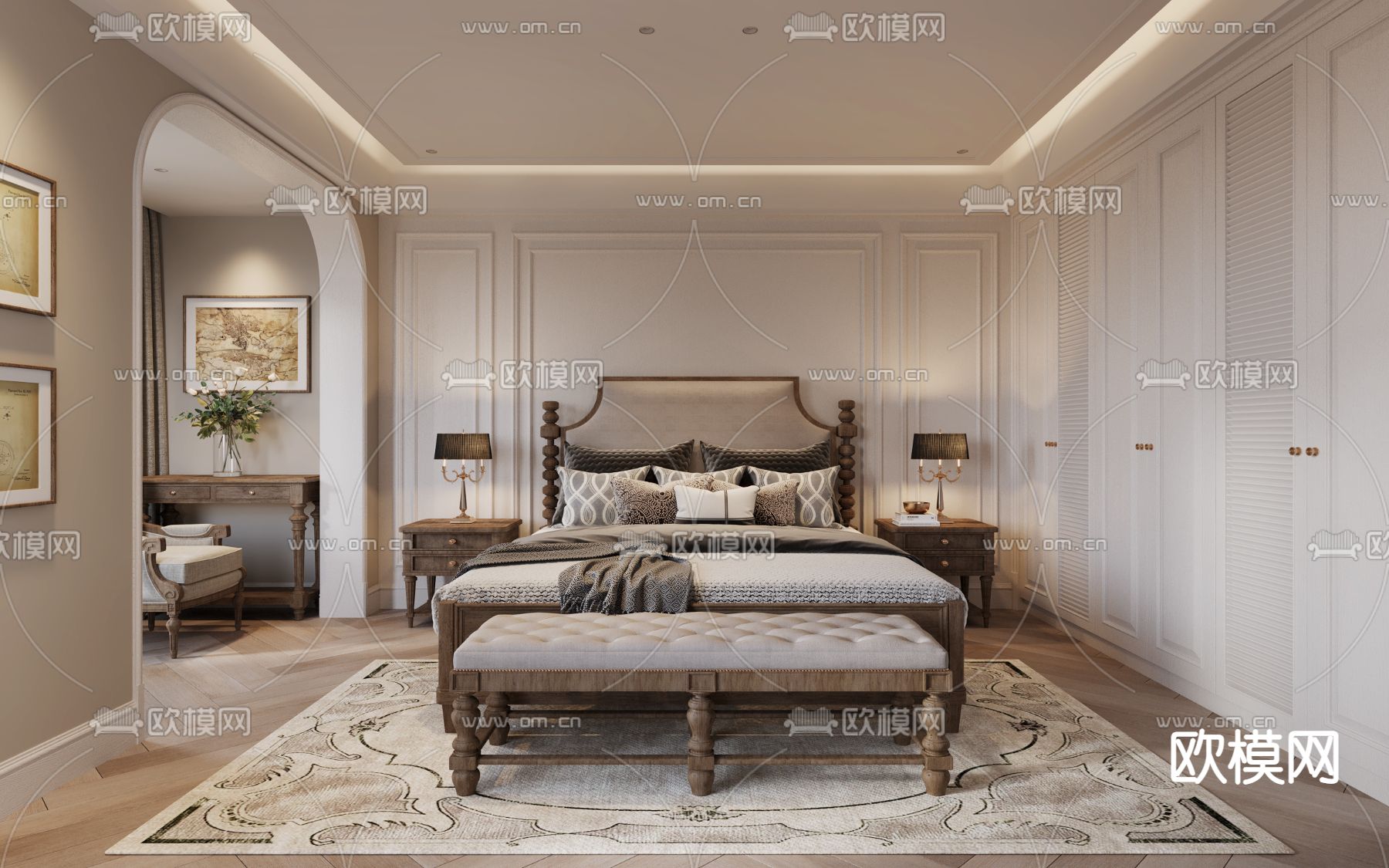 新古典卧室主人房3d模型下载（渲染图2）