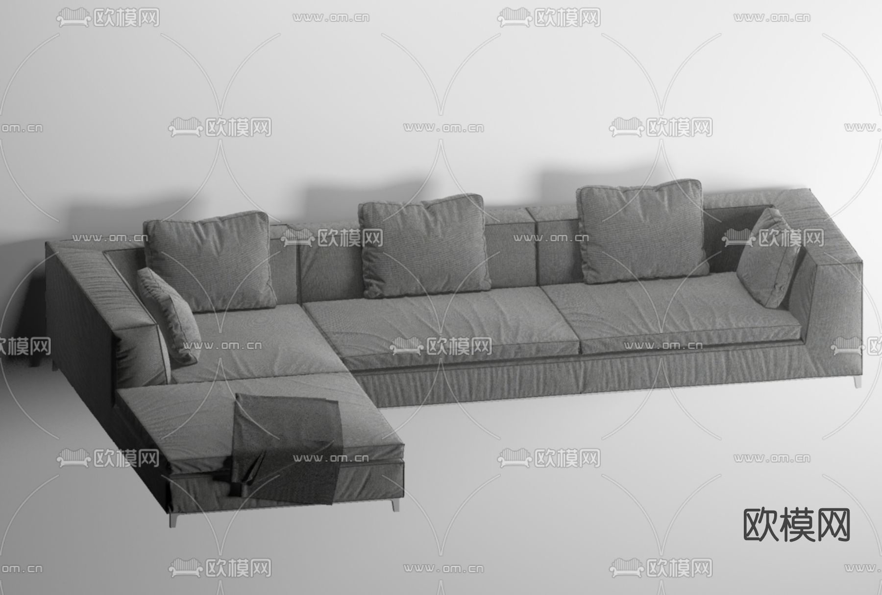 现代布艺转角沙发免费3d模型下载