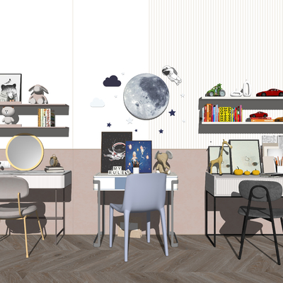  现代儿童书桌椅su模型 