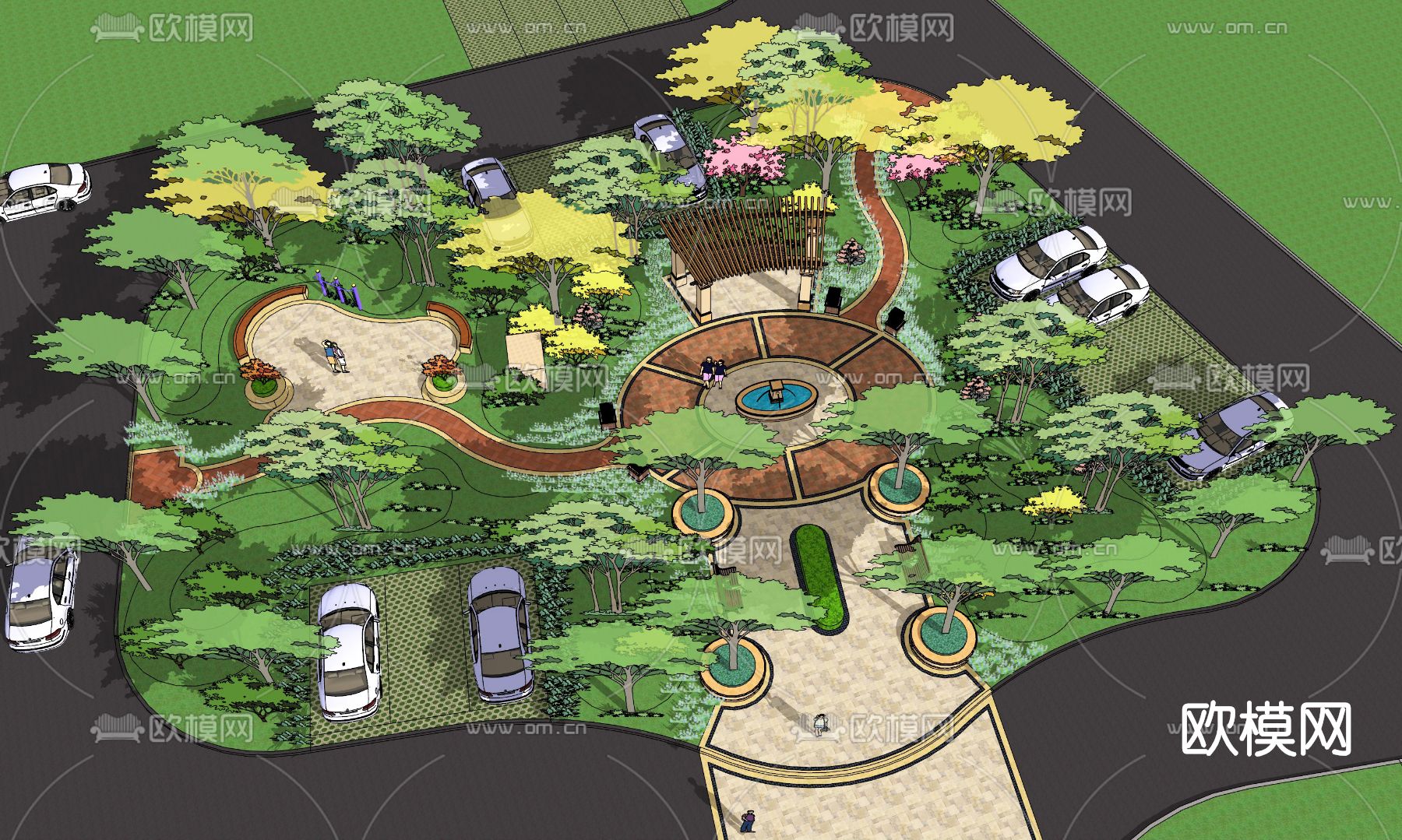 现代小区公园鸟瞰su模型