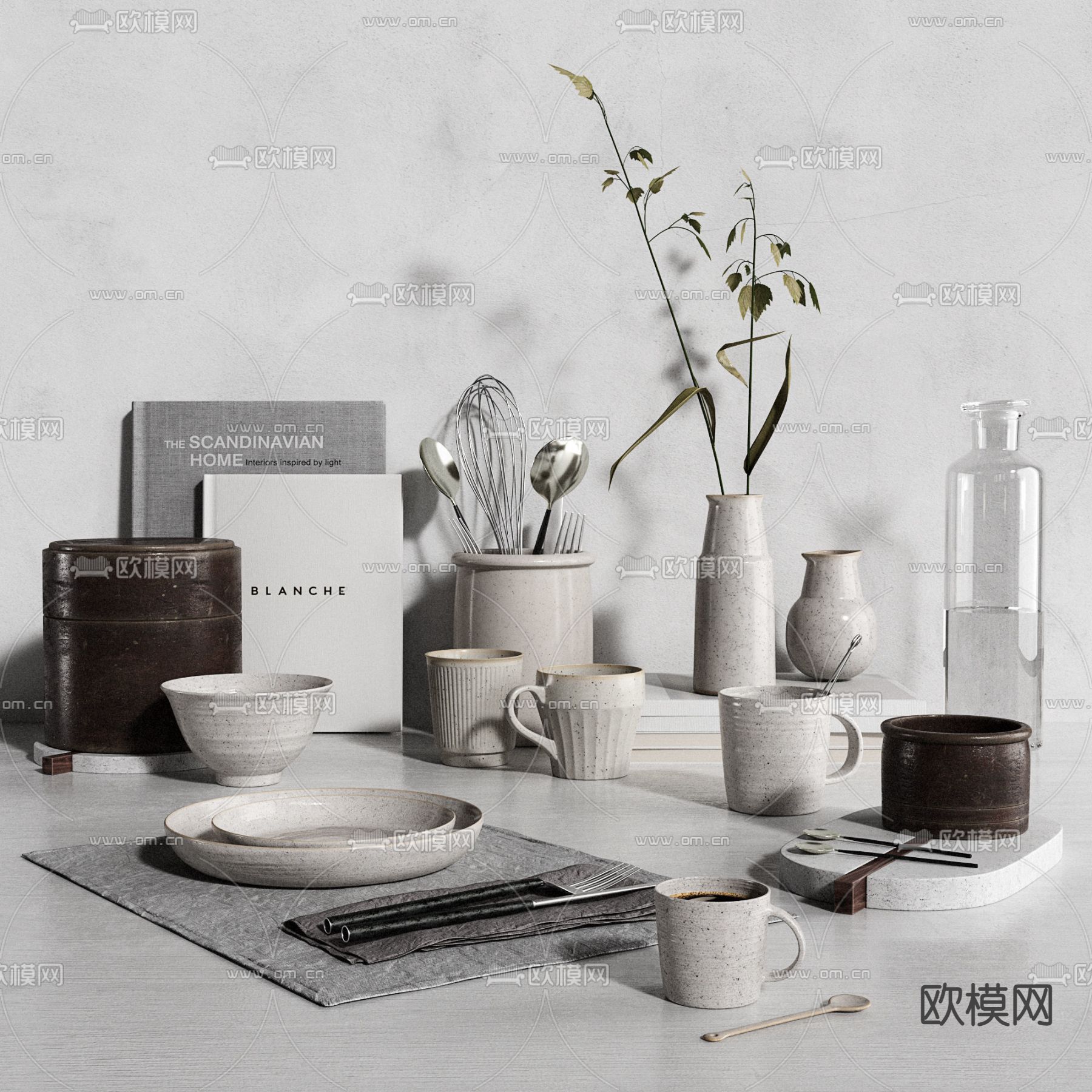 侘寂风餐具3d模型下载（渲染图2）