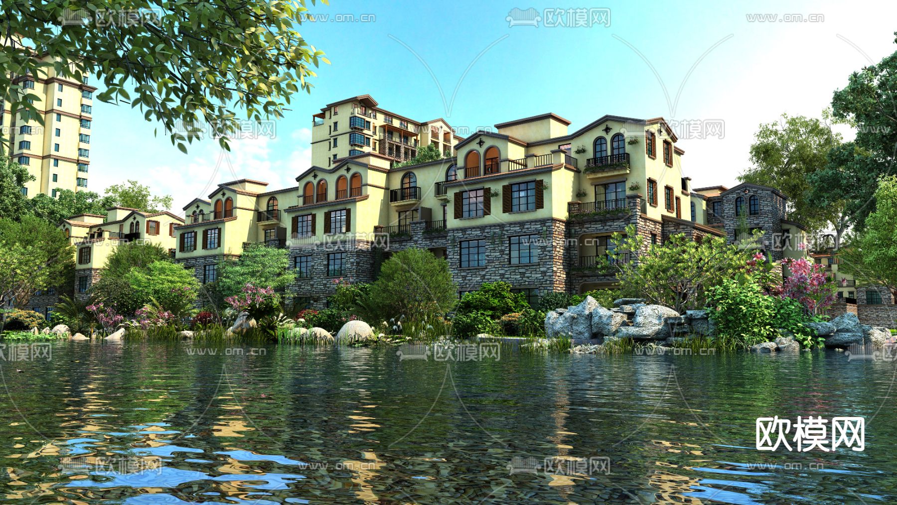 欧式联排别墅外观3d模型下载