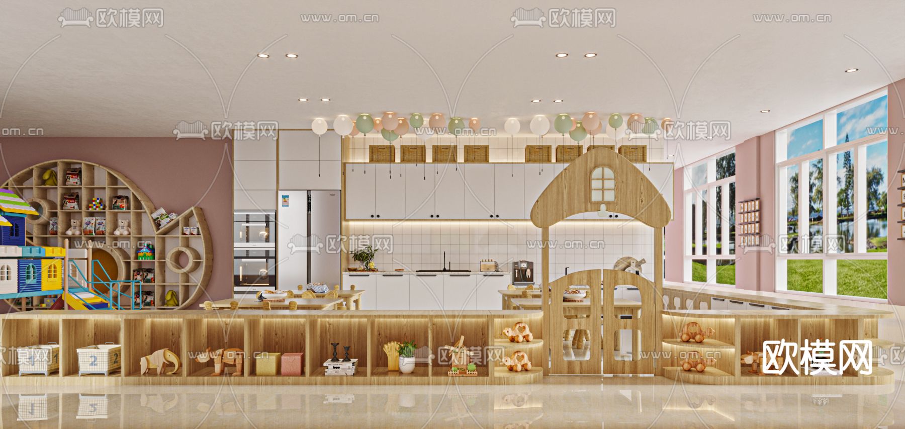 现代幼儿园饭堂3d模型