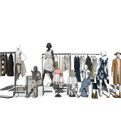  现代服装店模特服饰su模型 