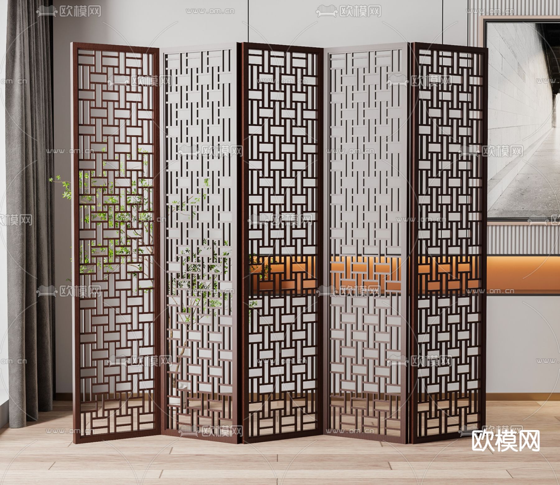 中式屏风隔断3d模型下载
