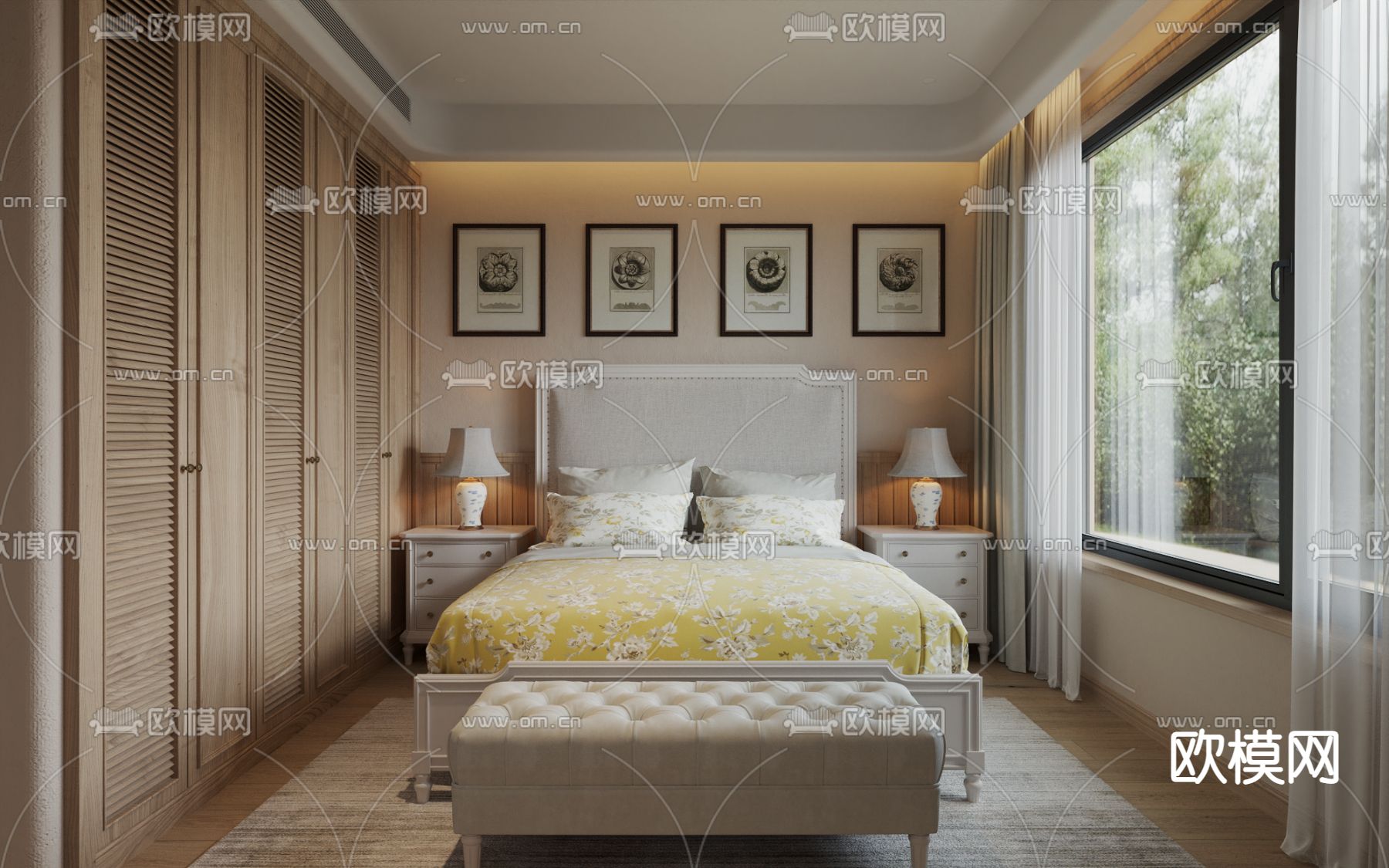 地中海卧室主人房3d模型下载（渲染图2）