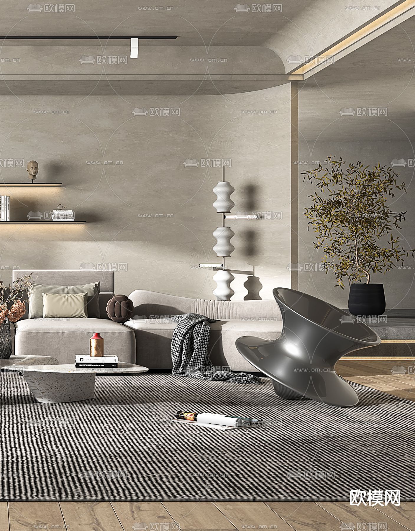 侘寂布艺沙发组合3d模型下载（渲染图4）