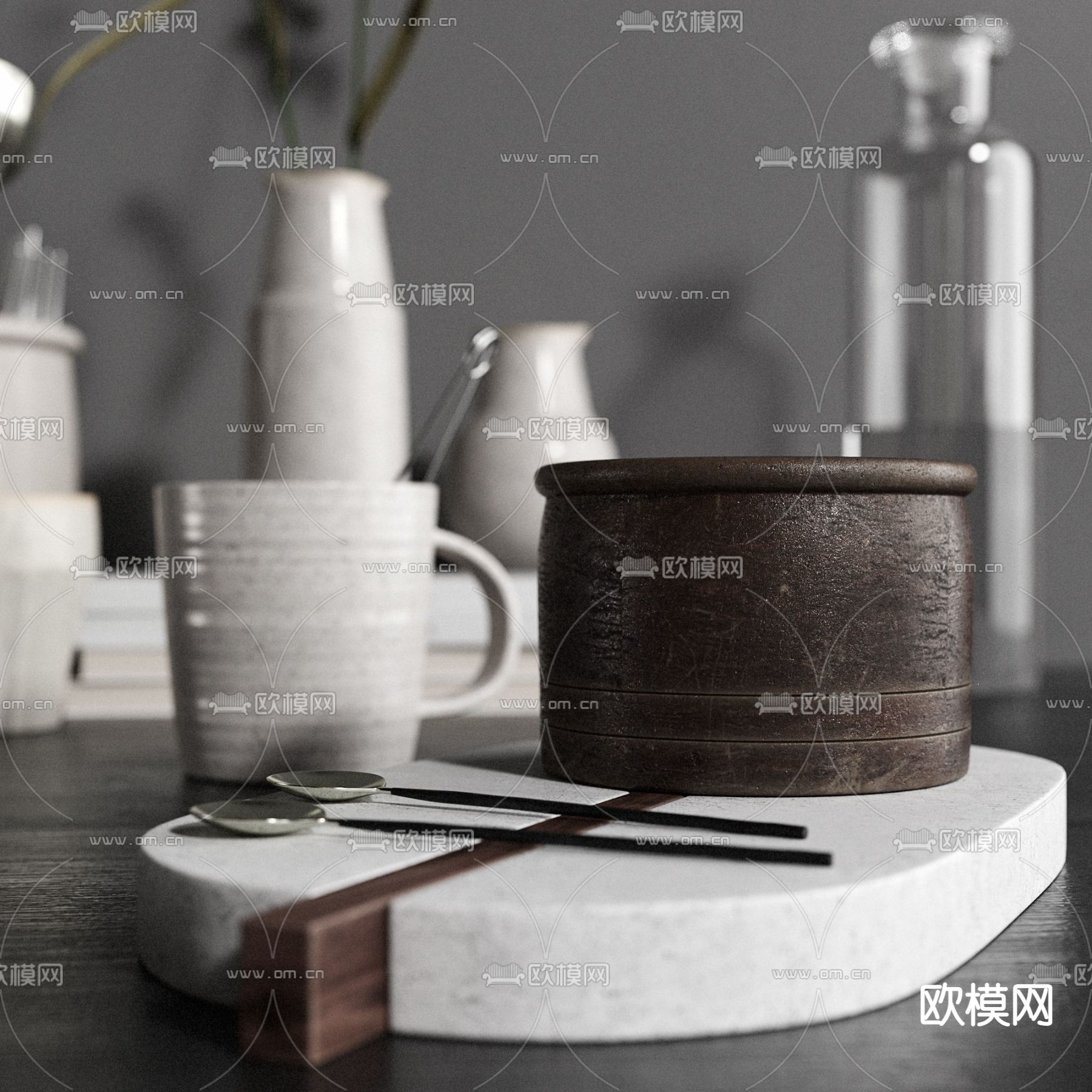 侘寂风餐具3d模型下载（渲染图4）