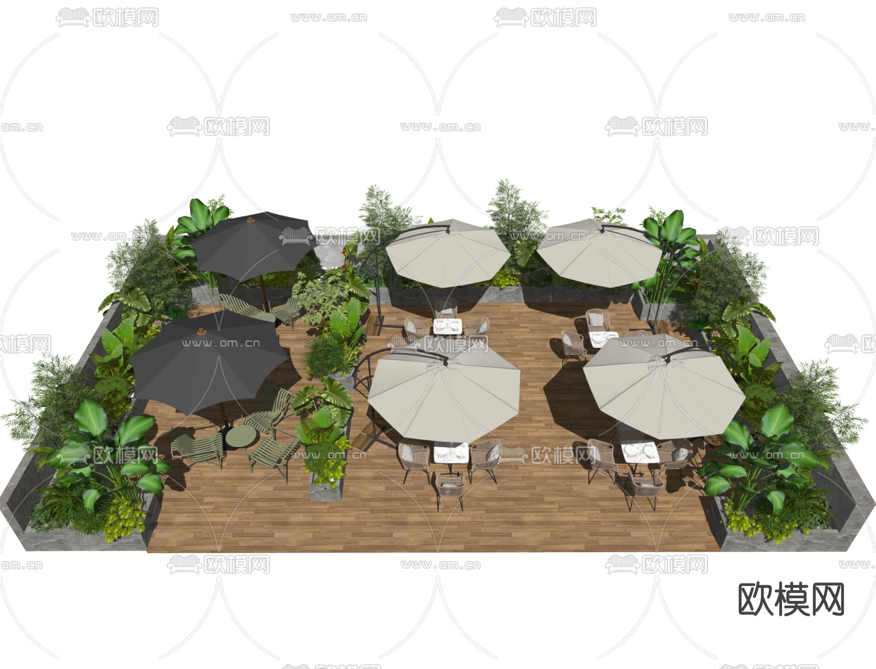 现代咖啡厅外摆区su模型下载（渲染图1）