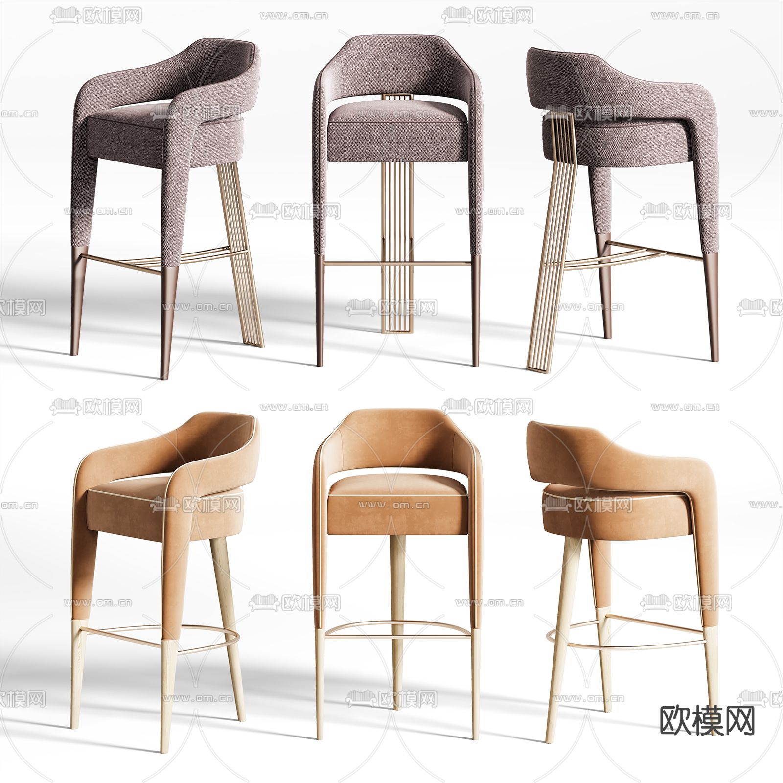 现代布艺吧椅3d模型下载