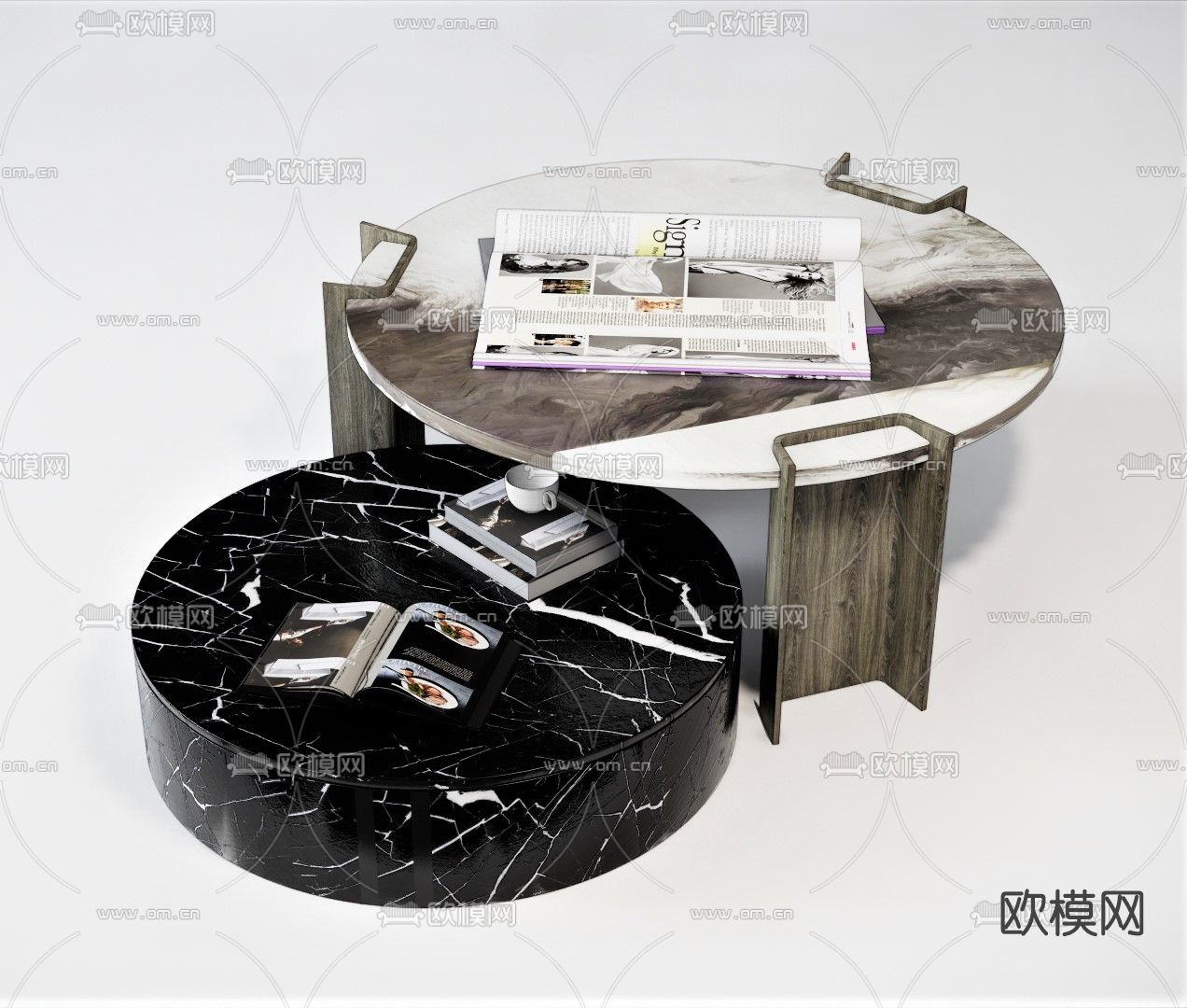 现代轻奢圆形茶几su模型下载（渲染图1）