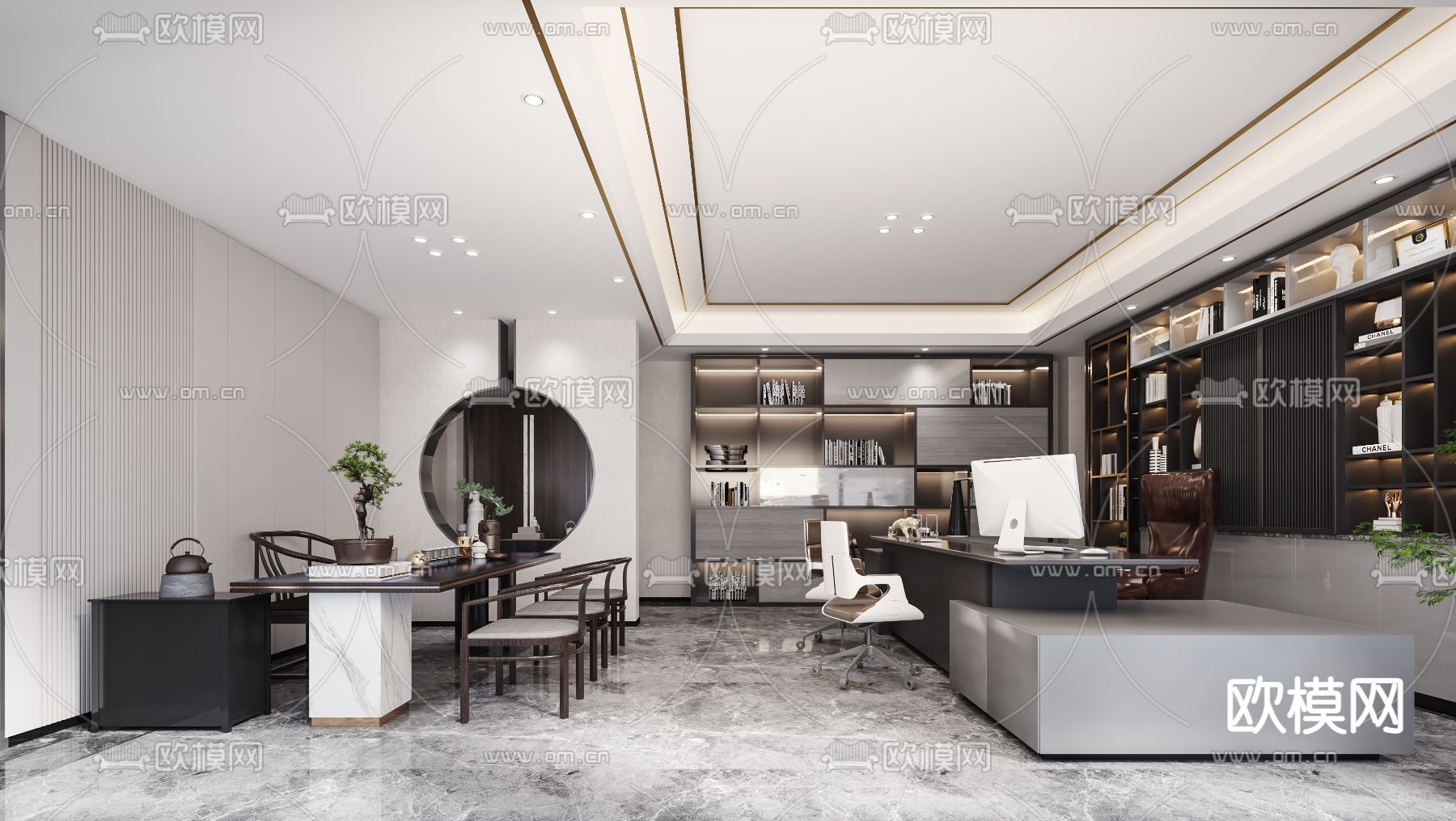 现代轻奢总经理室3d模型下载（渲染图2）