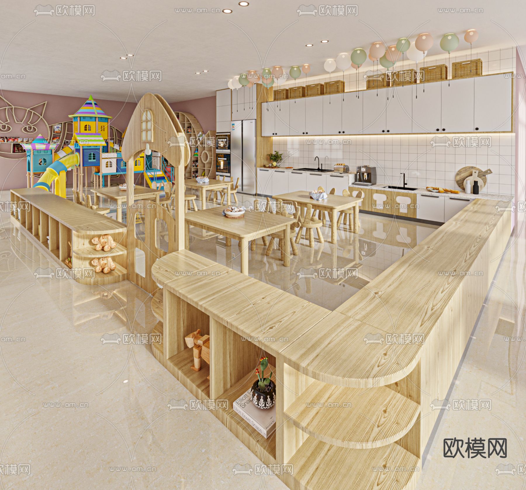 现代幼儿园饭堂3d模型
