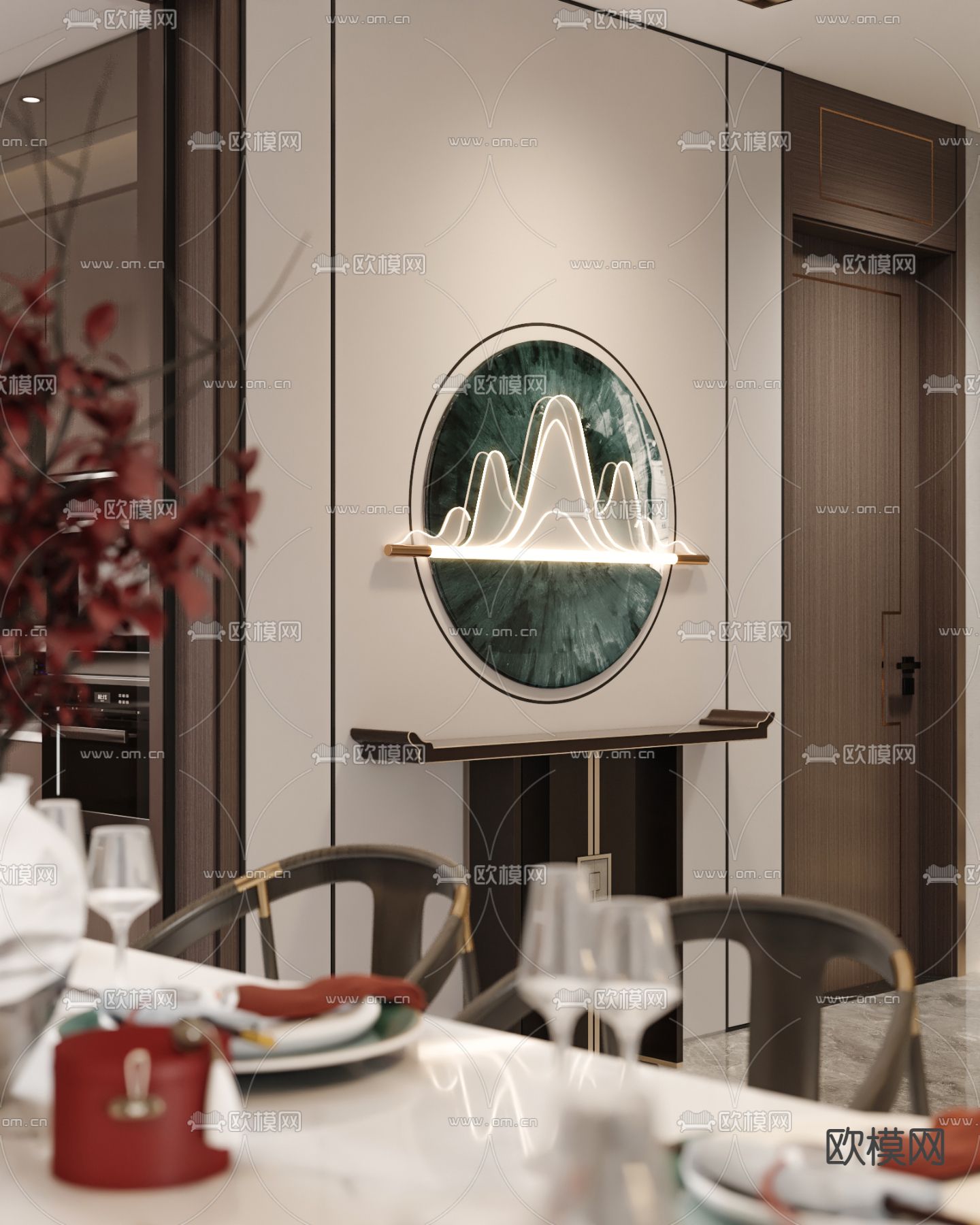 新中式跃式客厅餐厅3d模型