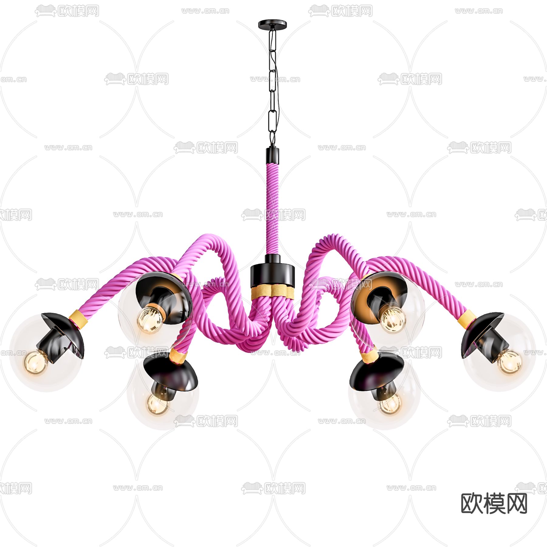 工业风麻绳多头吊灯3d模型