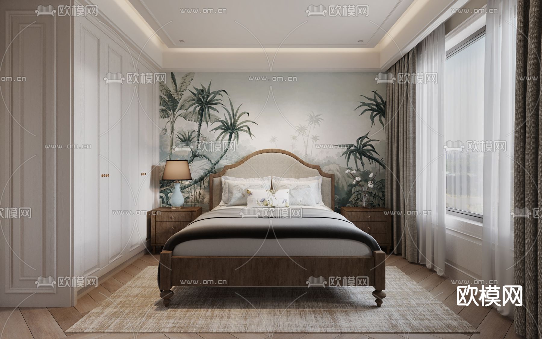 新古典卧室主人房3d模型下载（渲染图1）
