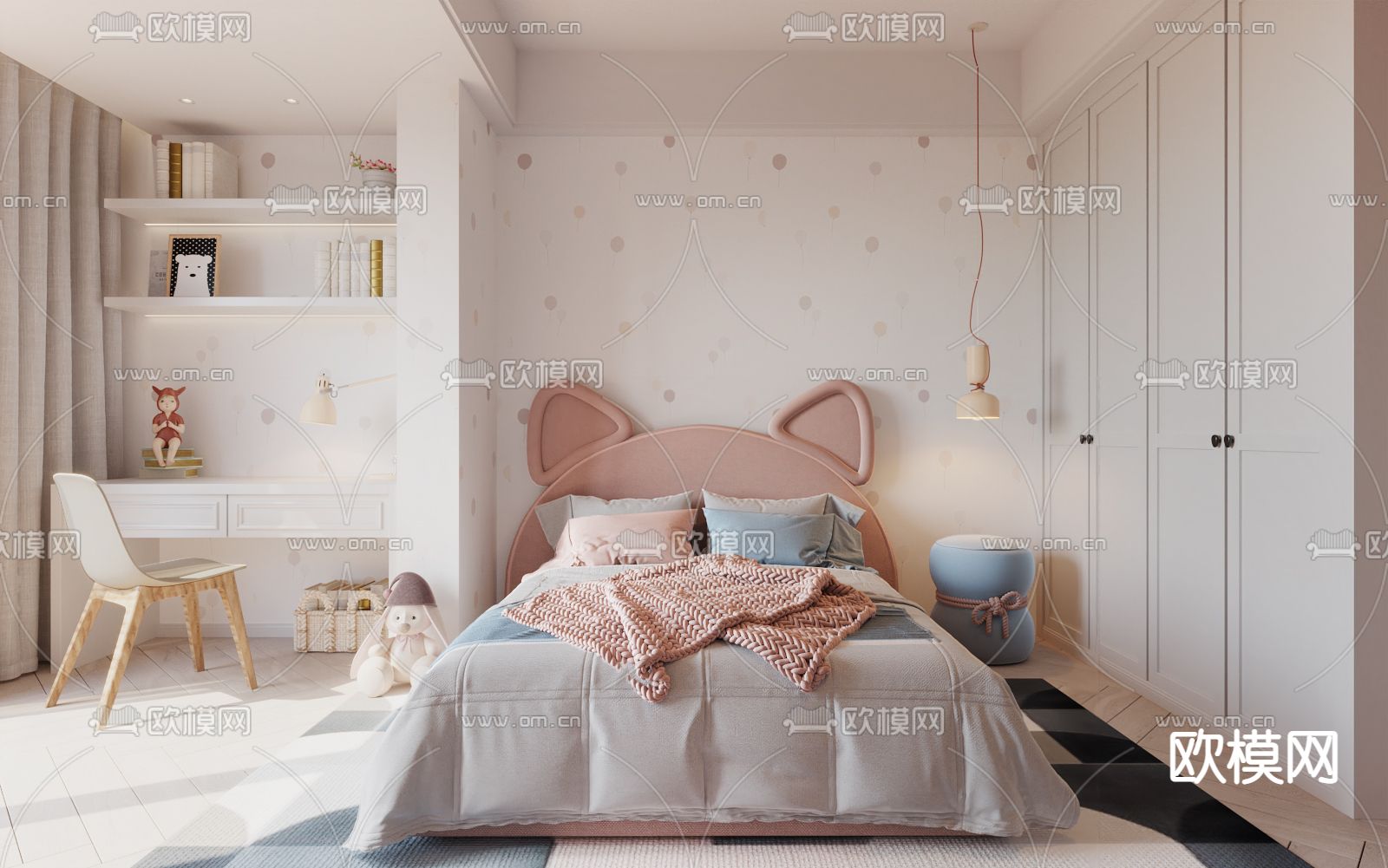 北欧卧室女孩房3d模型下载